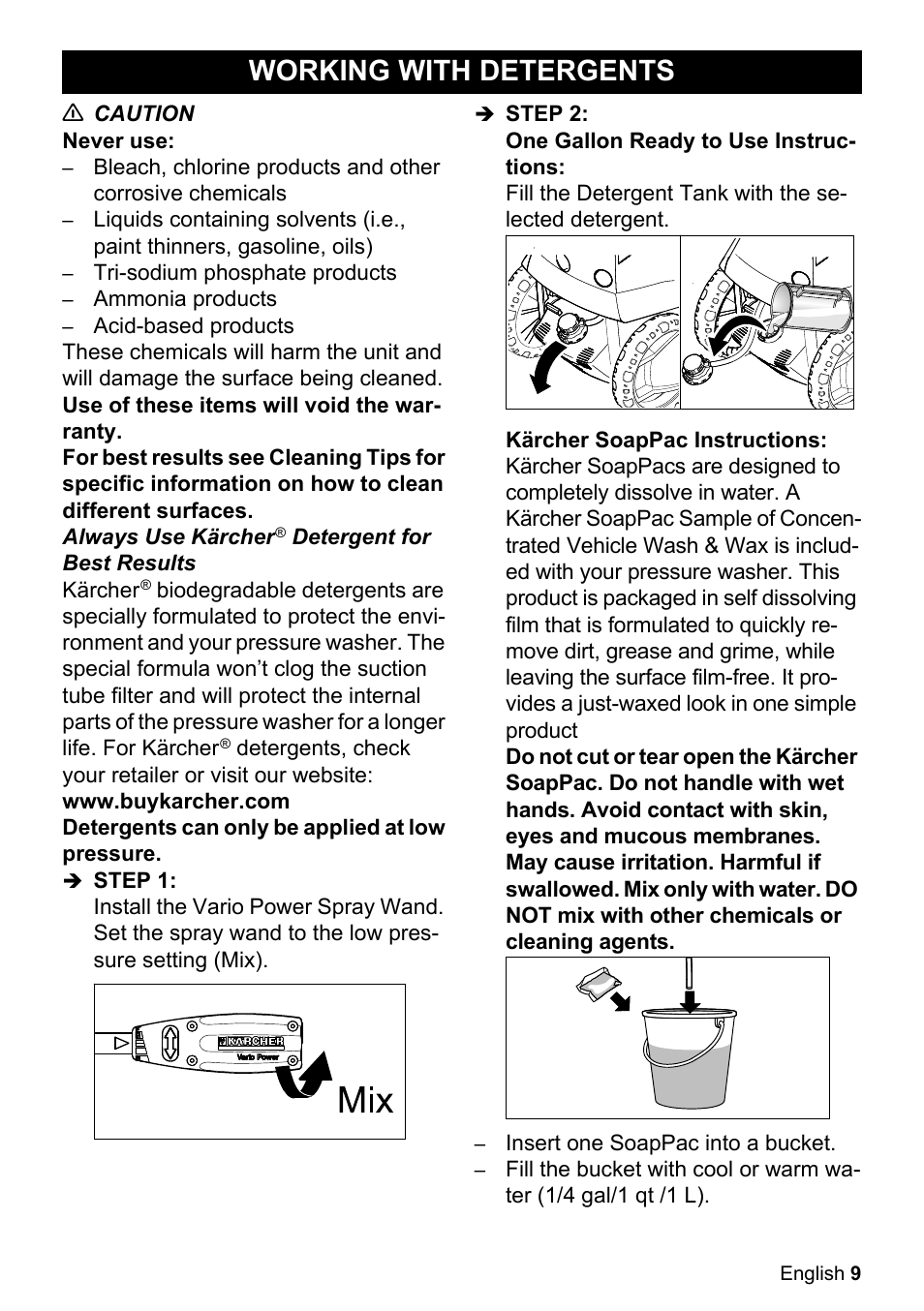 Working with detergents | Karcher K 2-360 CCK User Manual | Page 9 / 52