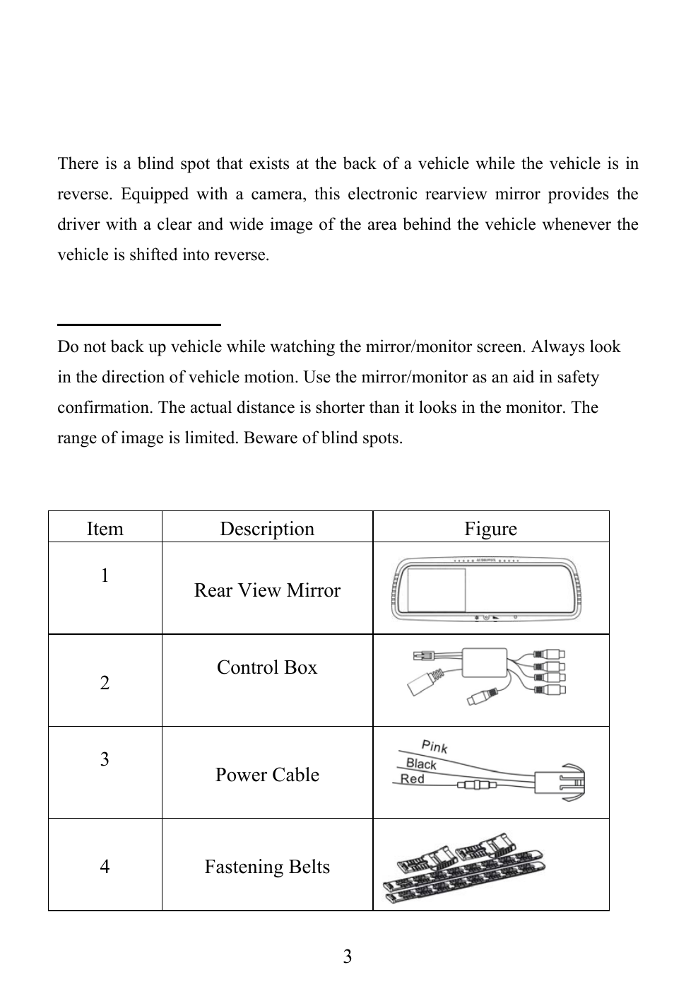 Backing up vehicle, Product description, Packing list | Audiovox RVMPKG4 User Manual | Page 4 / 12