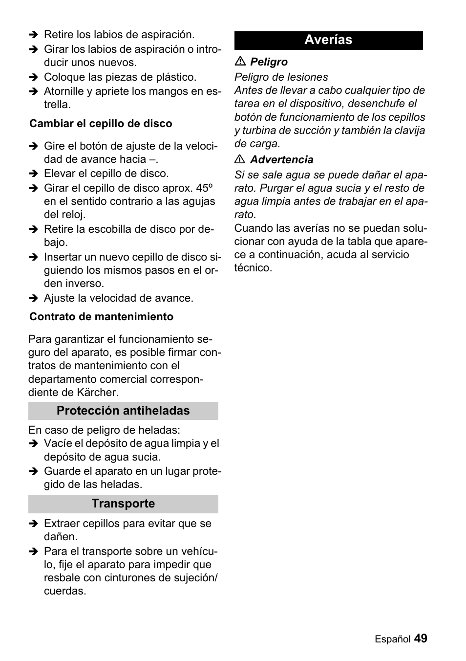 Averías | Karcher BD 530 Bp User Manual | Page 49 / 56