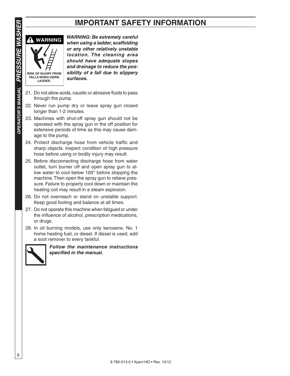 Important safety information, Pressure w asher | Karcher HD 2-5-27 P User Manual | Page 6 / 20