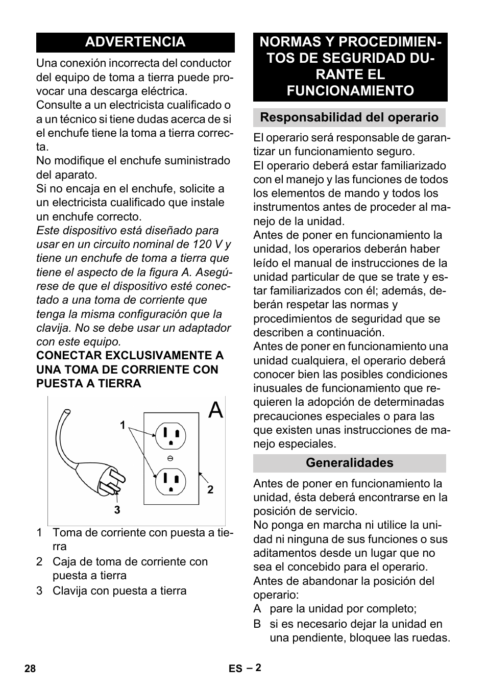 Advertencia, Responsabilidad del operario, Generalidades | Karcher BR 30-4 User Manual | Page 28 / 44