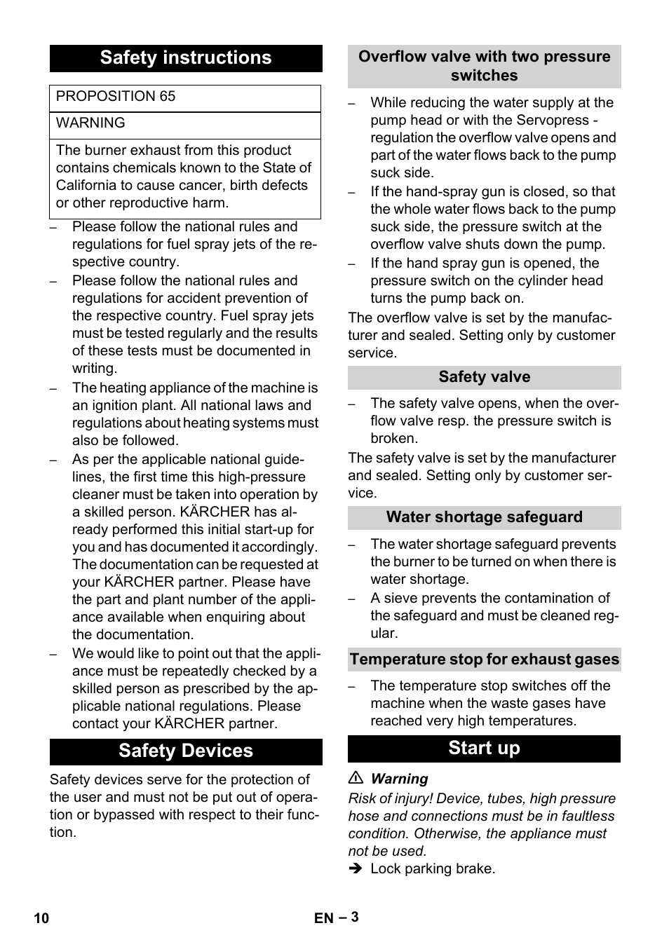 Safety instructions, Safety devices, Start up | Karcher HDS 4-5-22 -4M Ea User Manual | Page 10 / 60