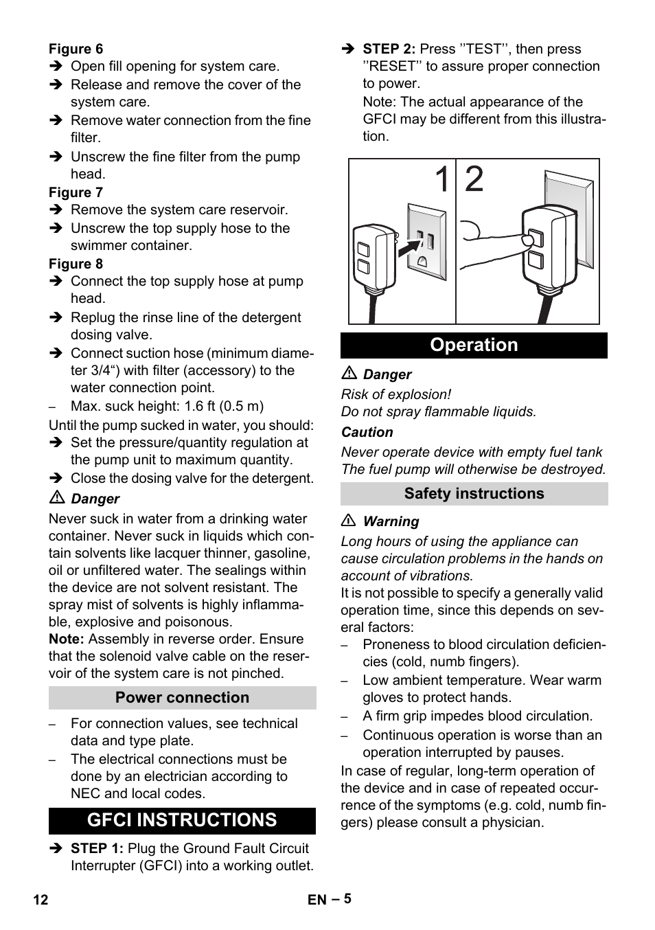 Gfci instructions operation | Karcher HDS 3-5-23 -4M Eg User Manual | Page 12 / 60