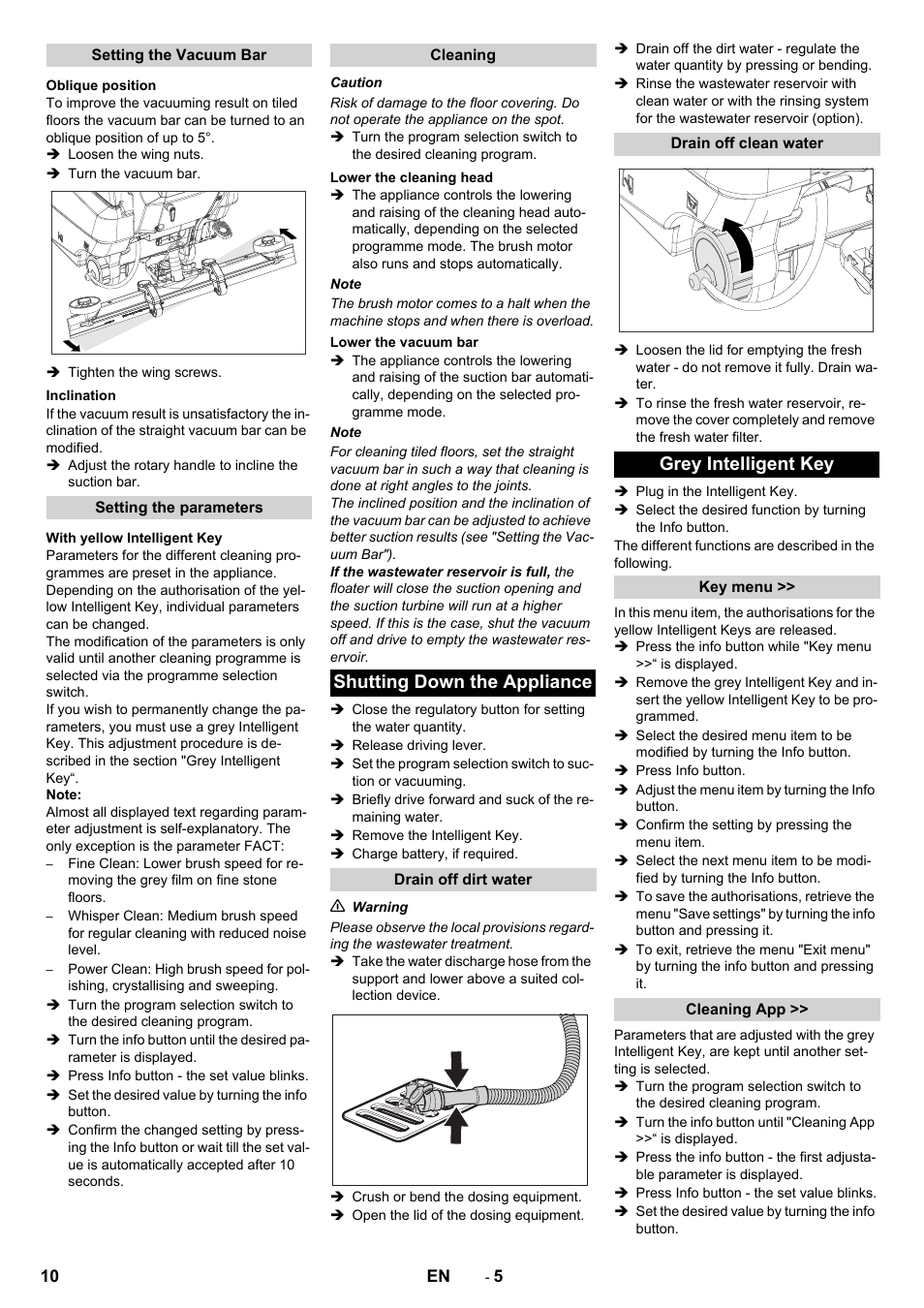 Shutting down the appliance, Grey intelligent key | Karcher B 80 W disc User Manual | Page 10 / 16