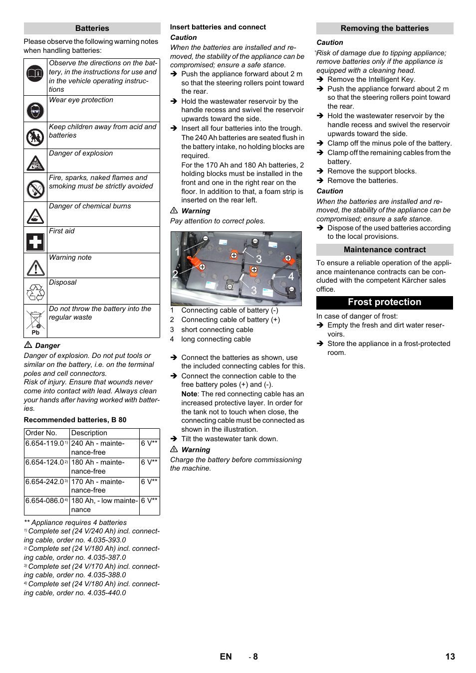 Frost protection | Karcher B 80 W disc User Manual | Page 13 / 16