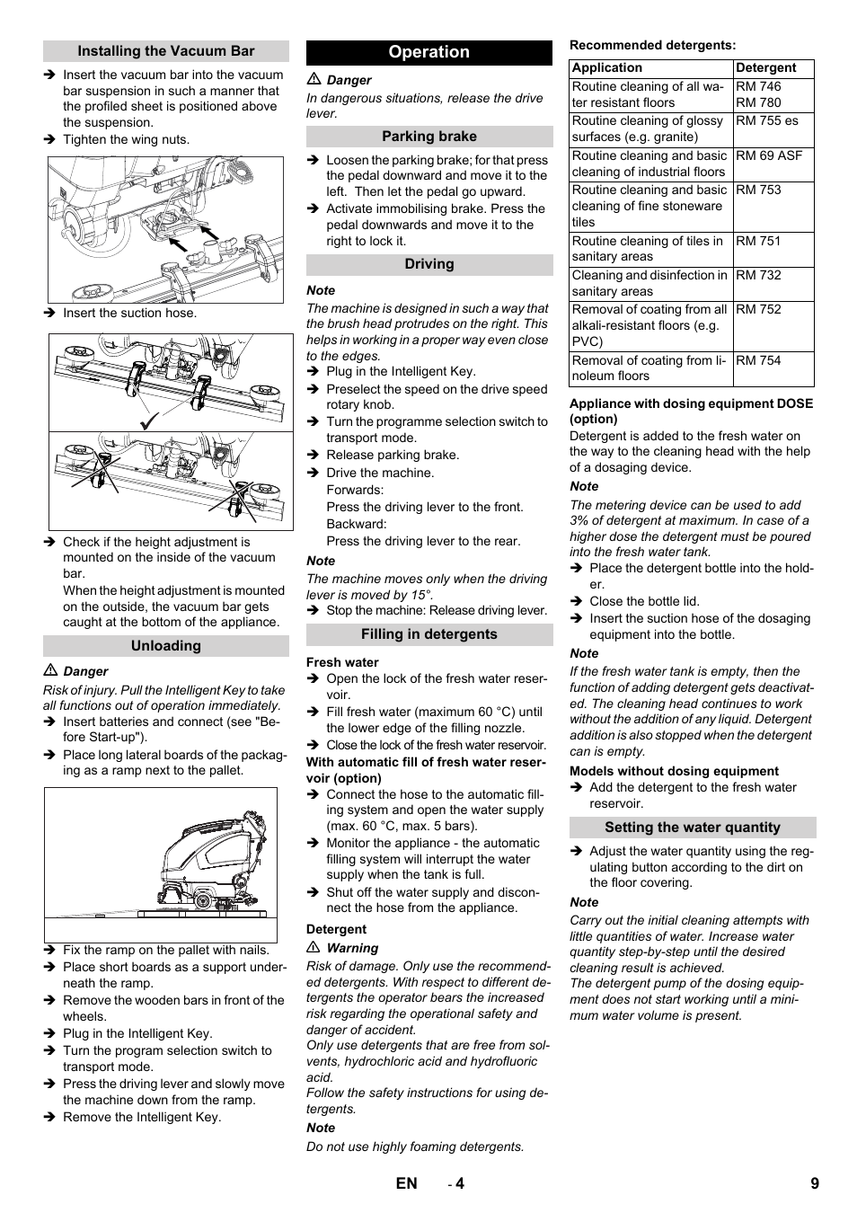 Operation | Karcher B 80 W disc User Manual | Page 9 / 16