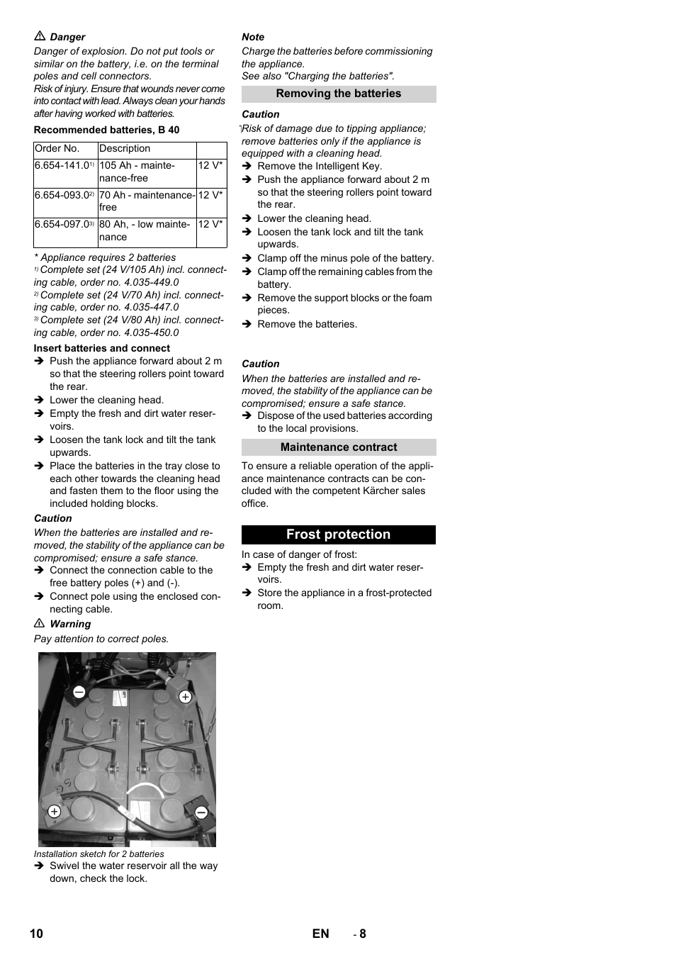 Frost protection | Karcher B 40 W DOSE roller User Manual | Page 10 / 16