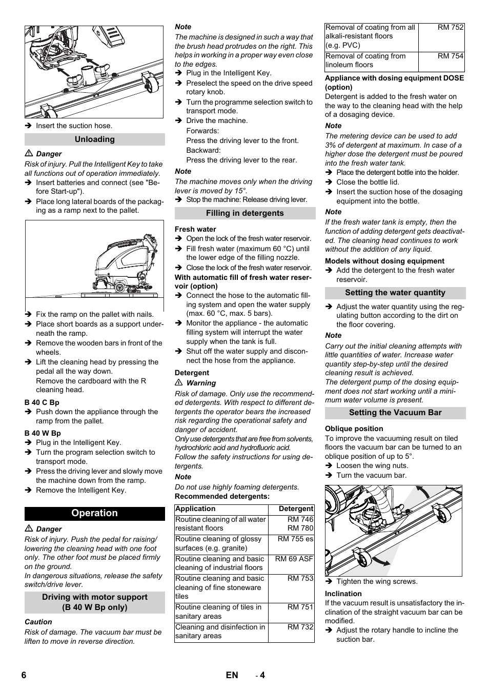 Operation | Karcher B 40 W DOSE roller User Manual | Page 6 / 16