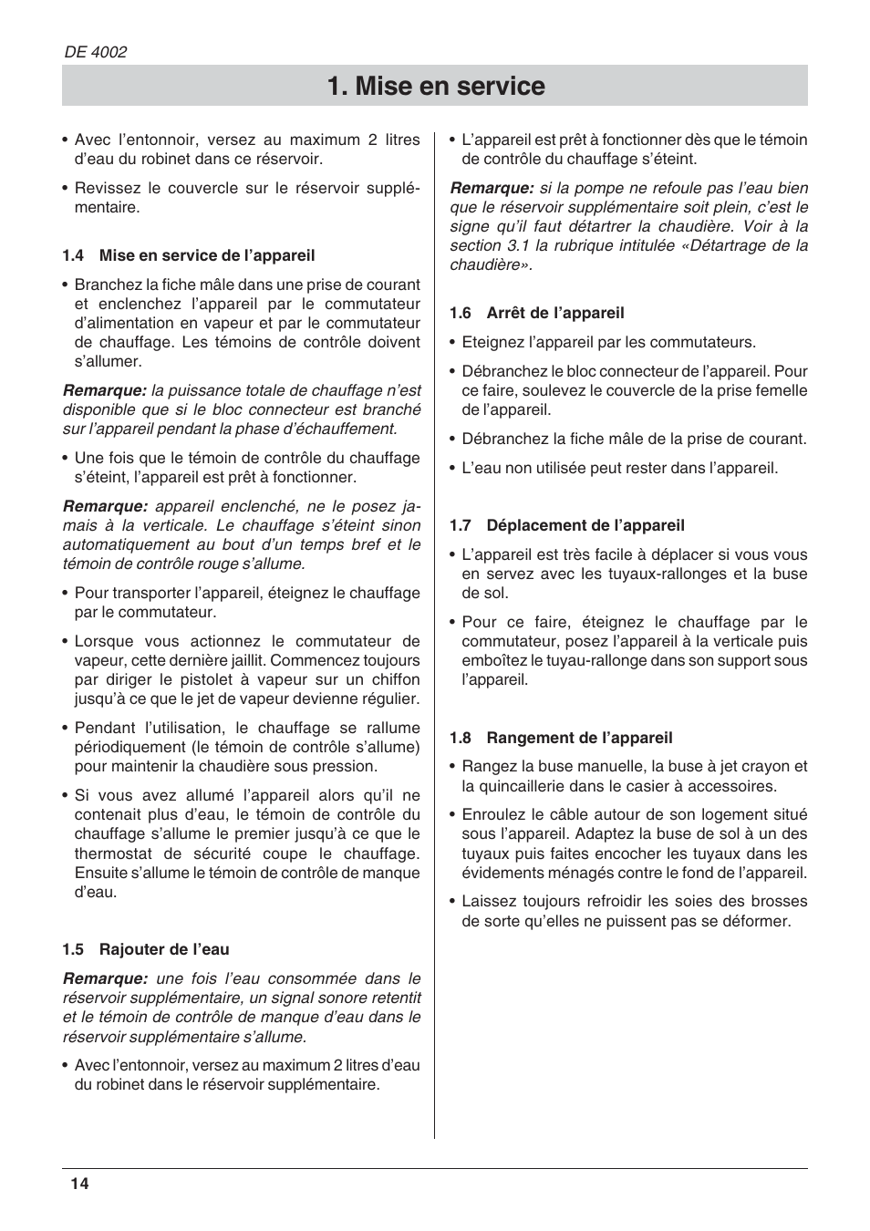 Mise en service | Karcher DE 4002 User Manual | Page 14 / 31