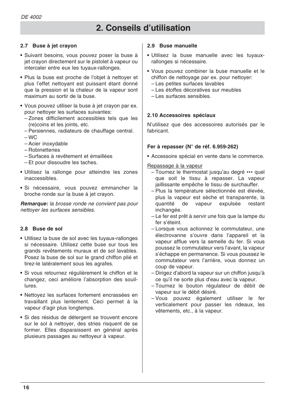 Conseils d’utilisation | Karcher DE 4002 User Manual | Page 16 / 31