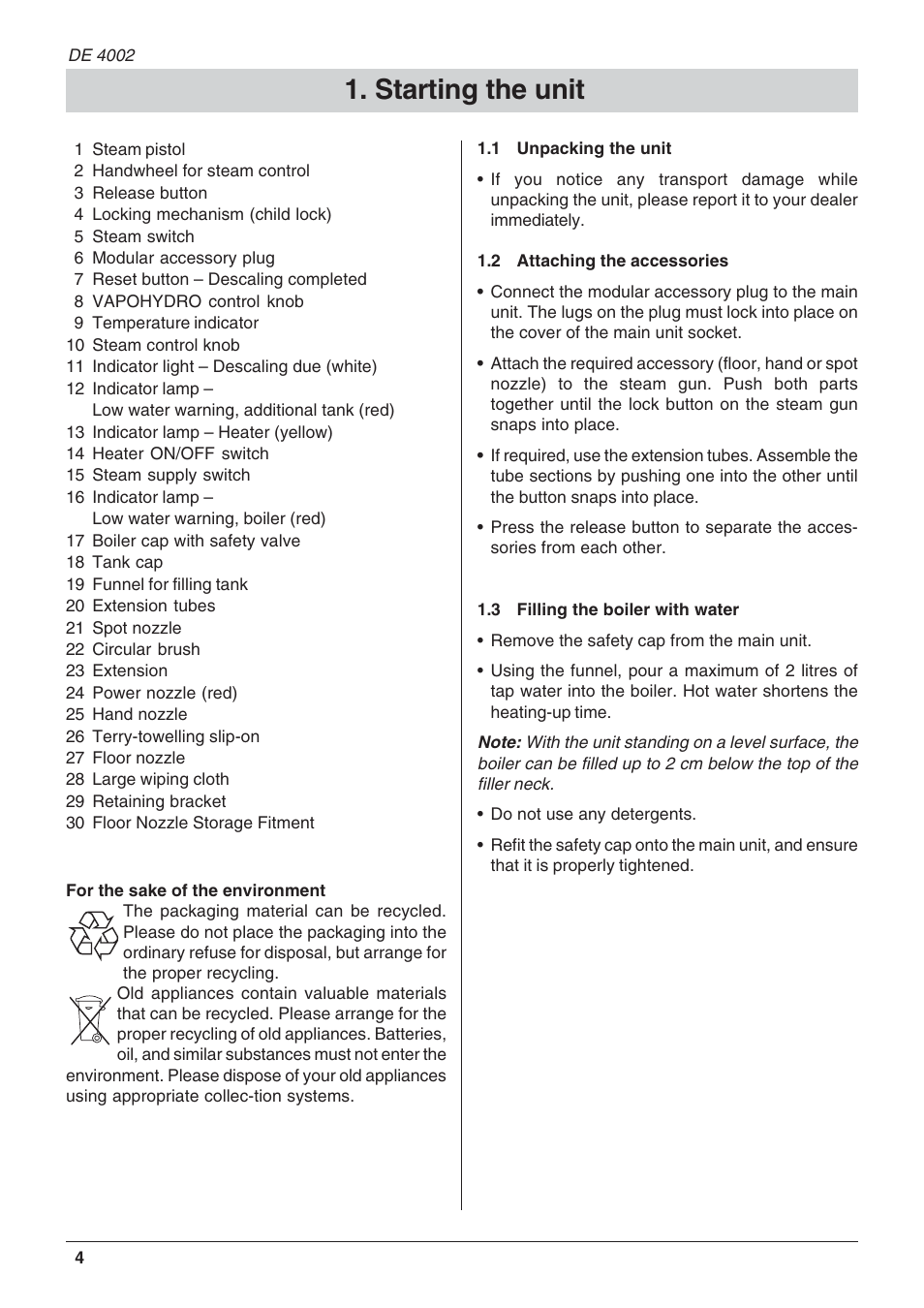 Starting the unit | Karcher DE 4002 User Manual | Page 4 / 31