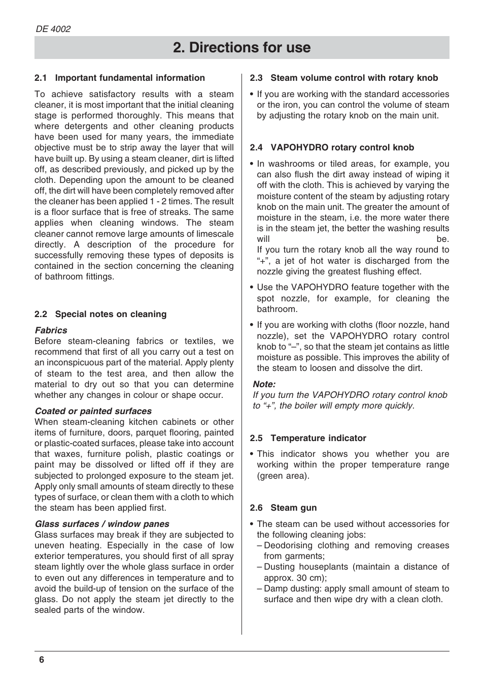 Directions for use | Karcher DE 4002 User Manual | Page 6 / 31