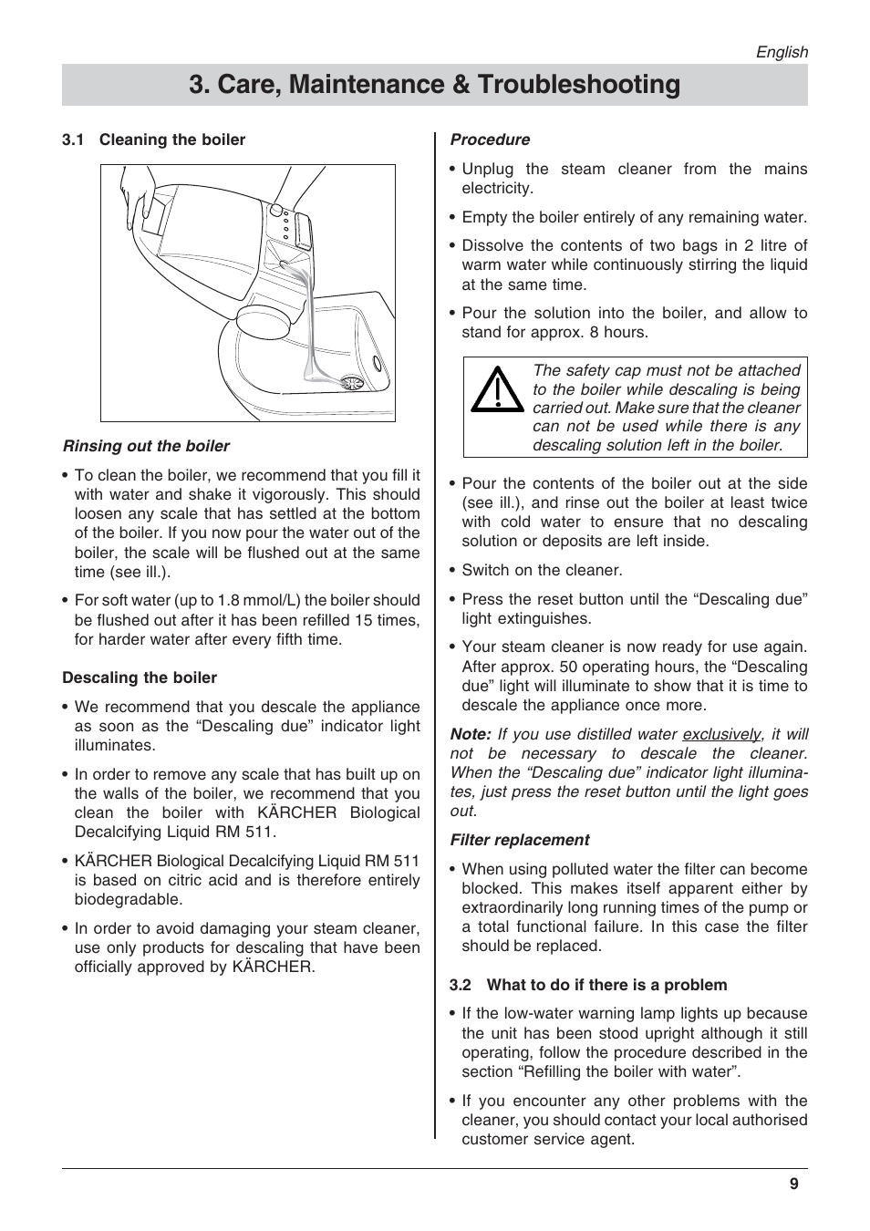 Care, maintenance & troubleshooting | Karcher DE 4002 User Manual | Page 9 / 31