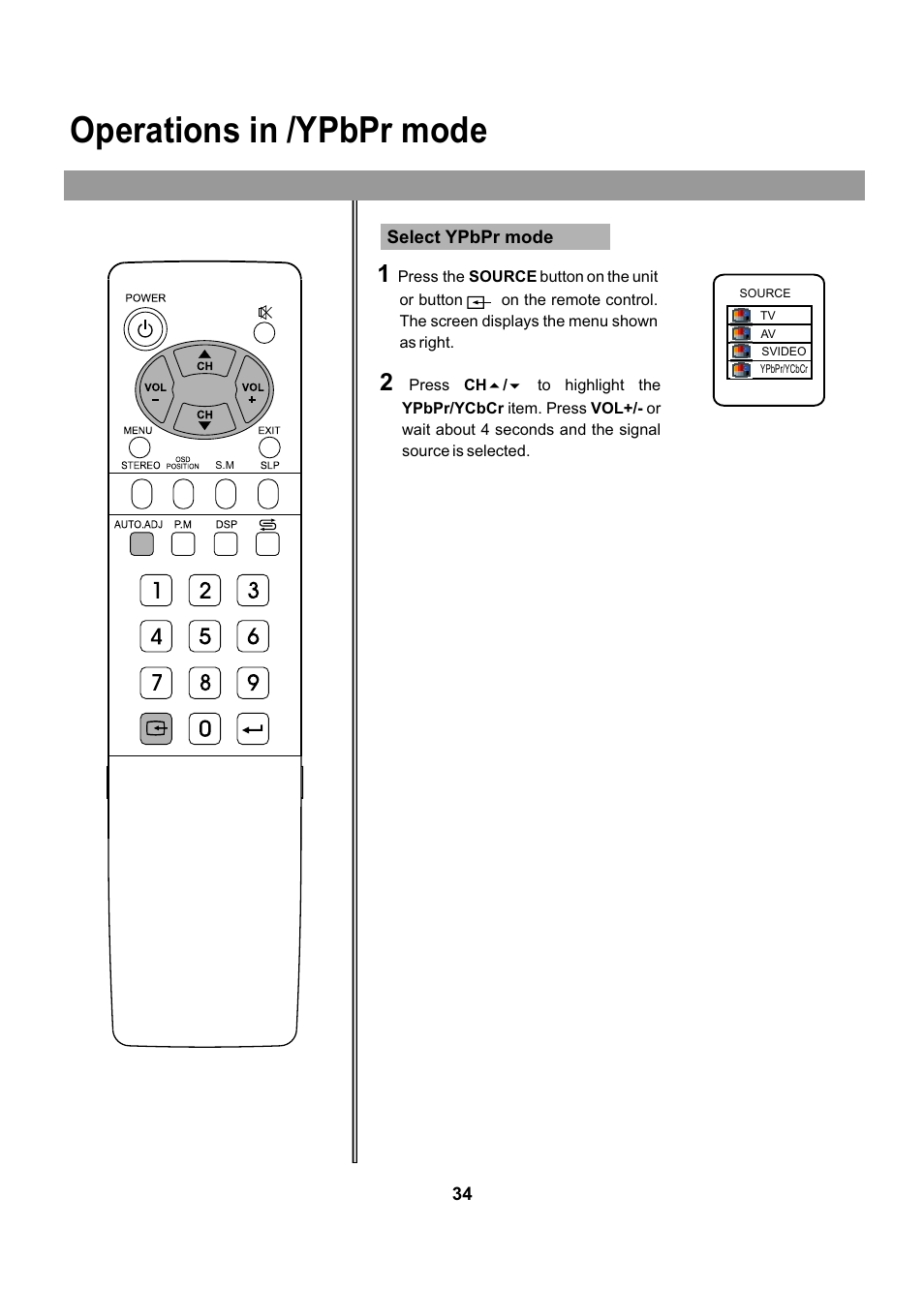 Operations in /ypbpr mode | Audiovox FPE2005 User Manual | Page 34 / 44