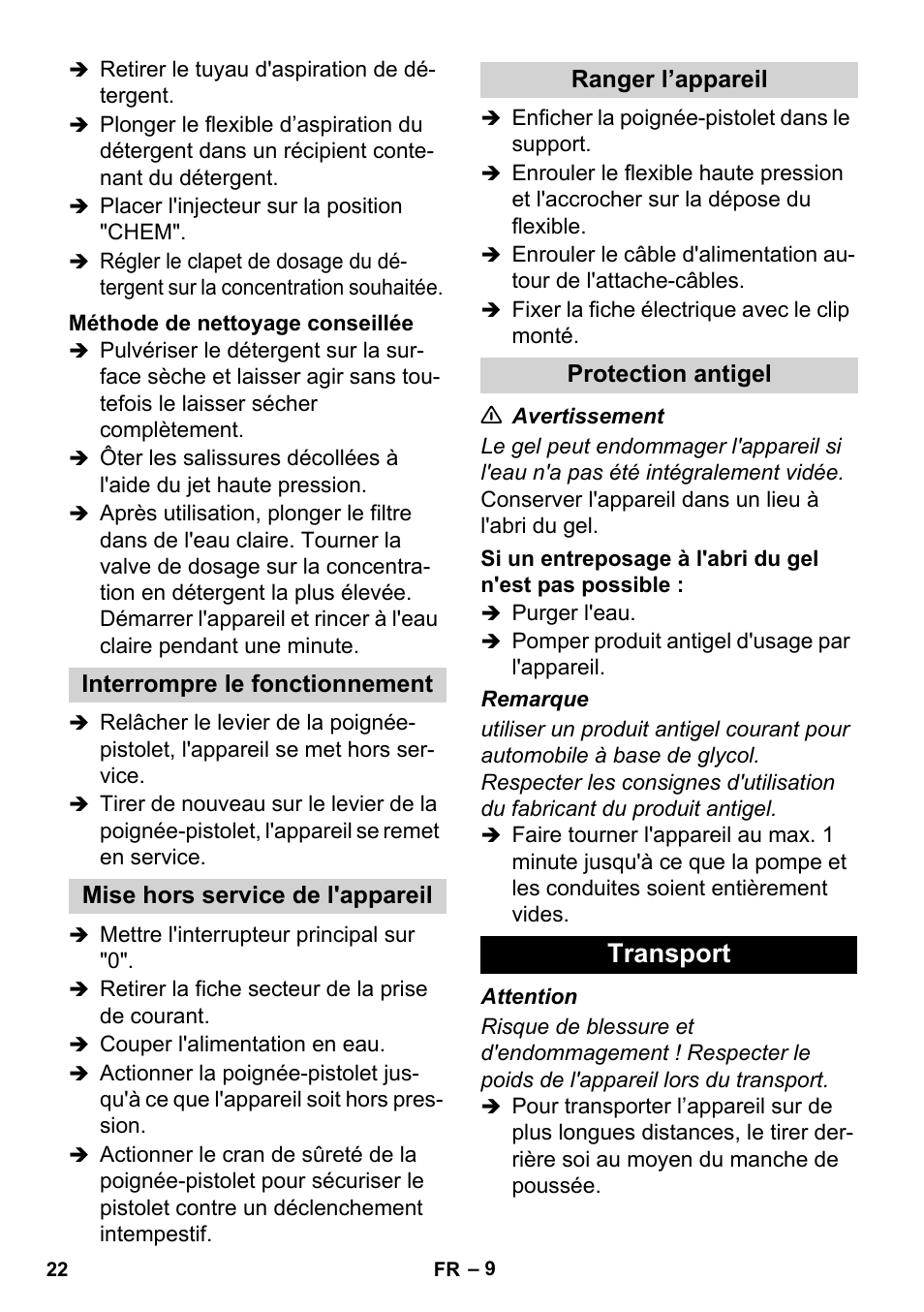 Transport | Karcher HD 3-0-20 C Ea User Manual | Page 22 / 44