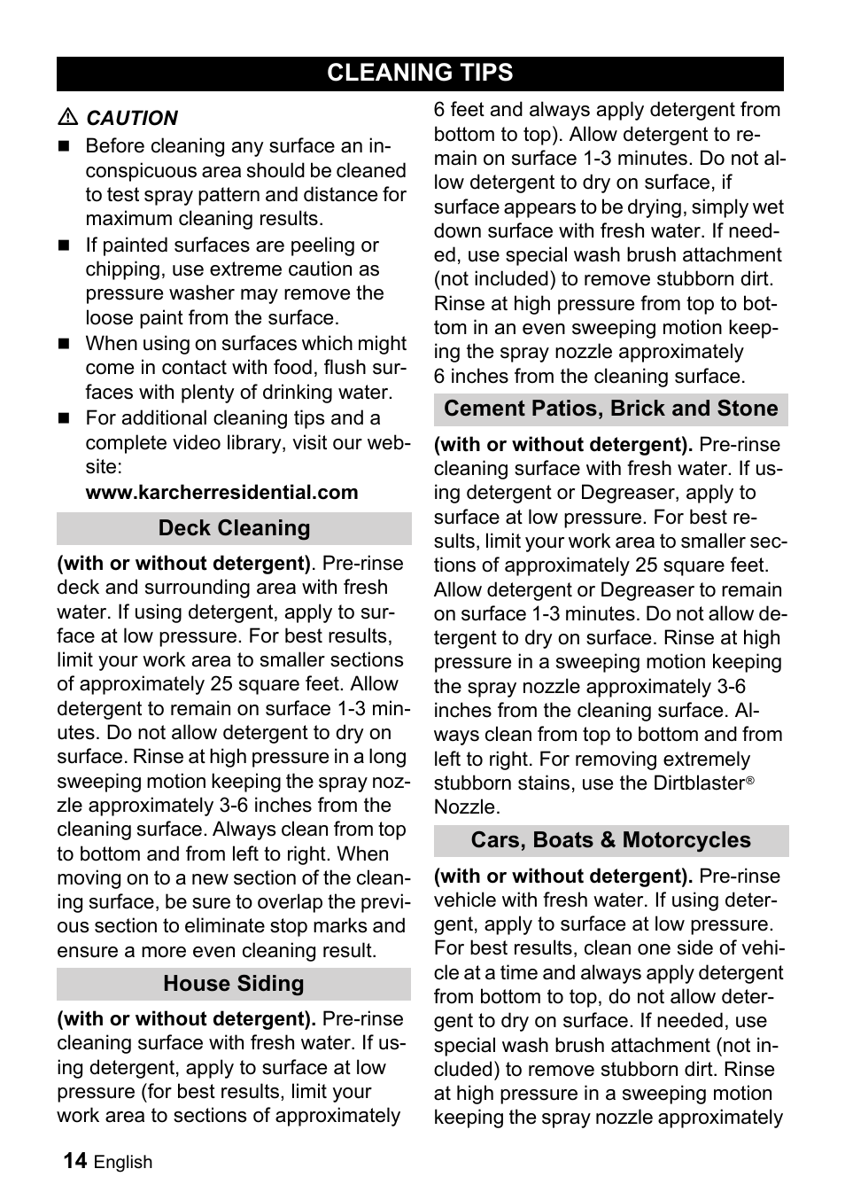 Cleaning tips | Karcher K 5-690 User Manual | Page 14 / 60