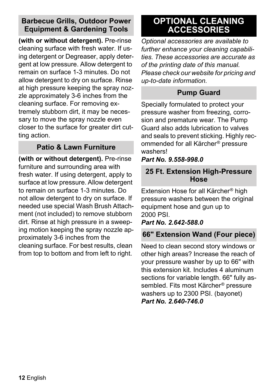 Optional cleaning accessories | Karcher K 2-350 User Manual | Page 12 / 48