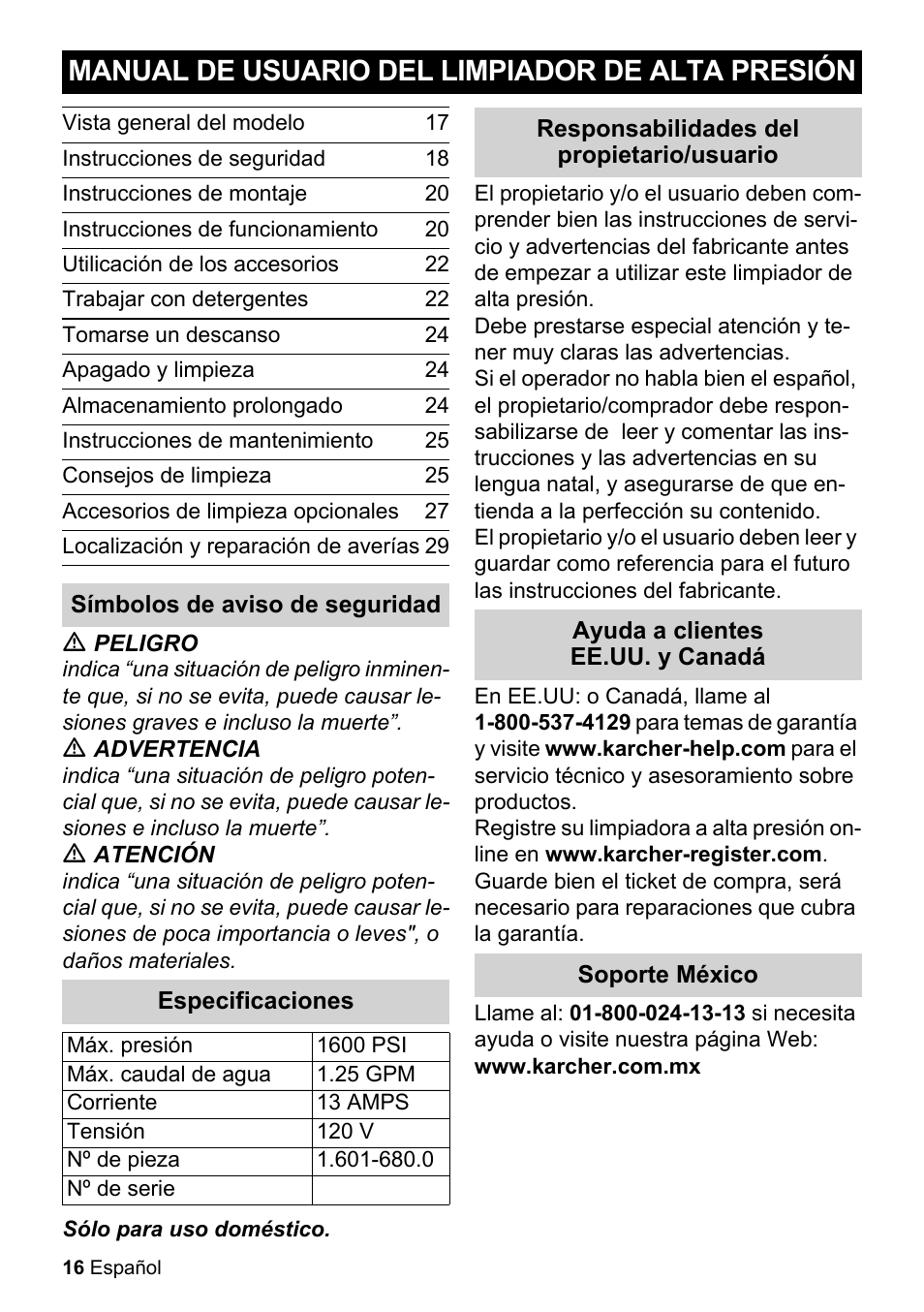 Manual de usuario del limpiador de alta presión | Karcher K 2-350 User Manual | Page 16 / 48