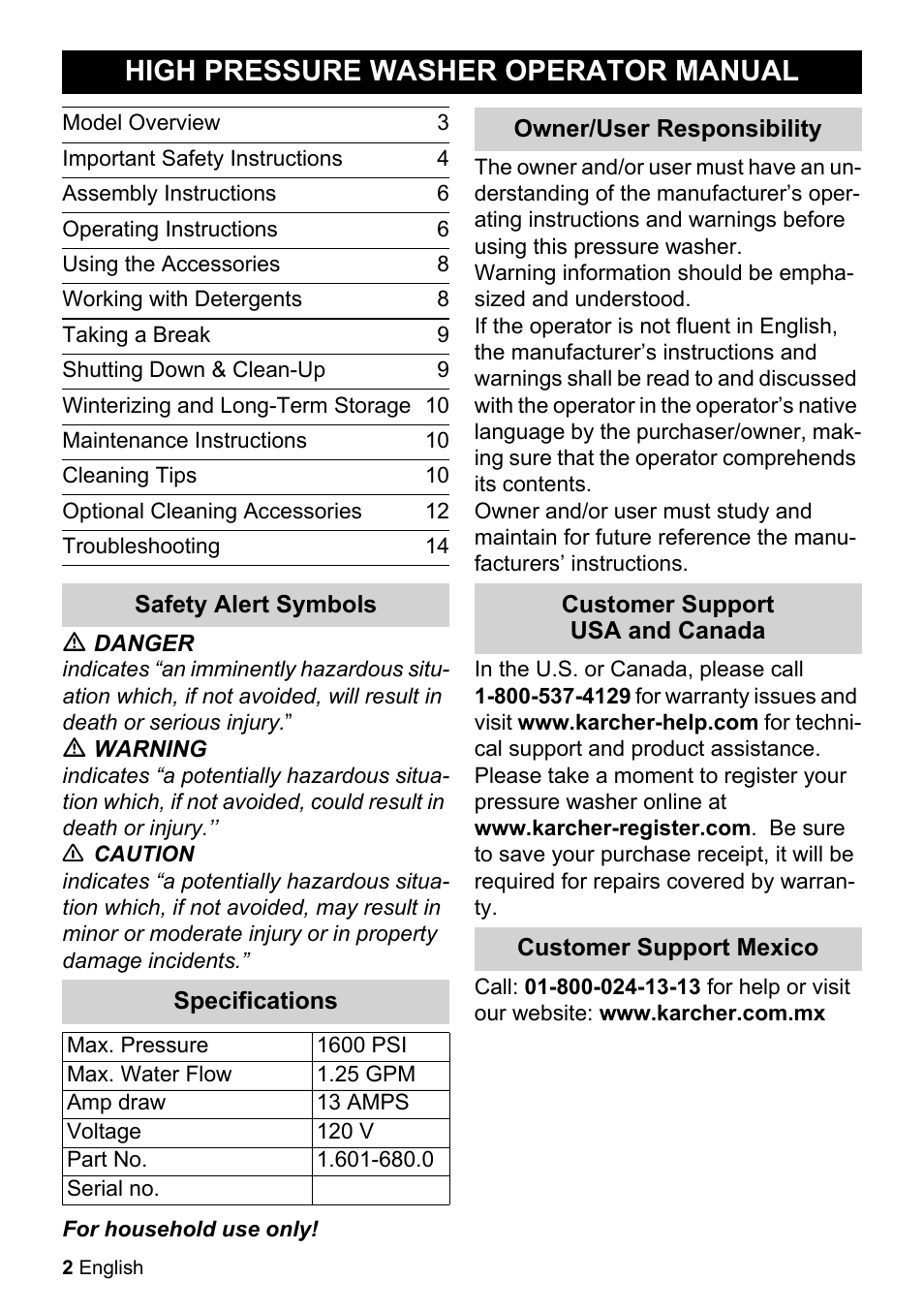 High pressure washer operator manual | Karcher K 2-350 User Manual | Page 2 / 48