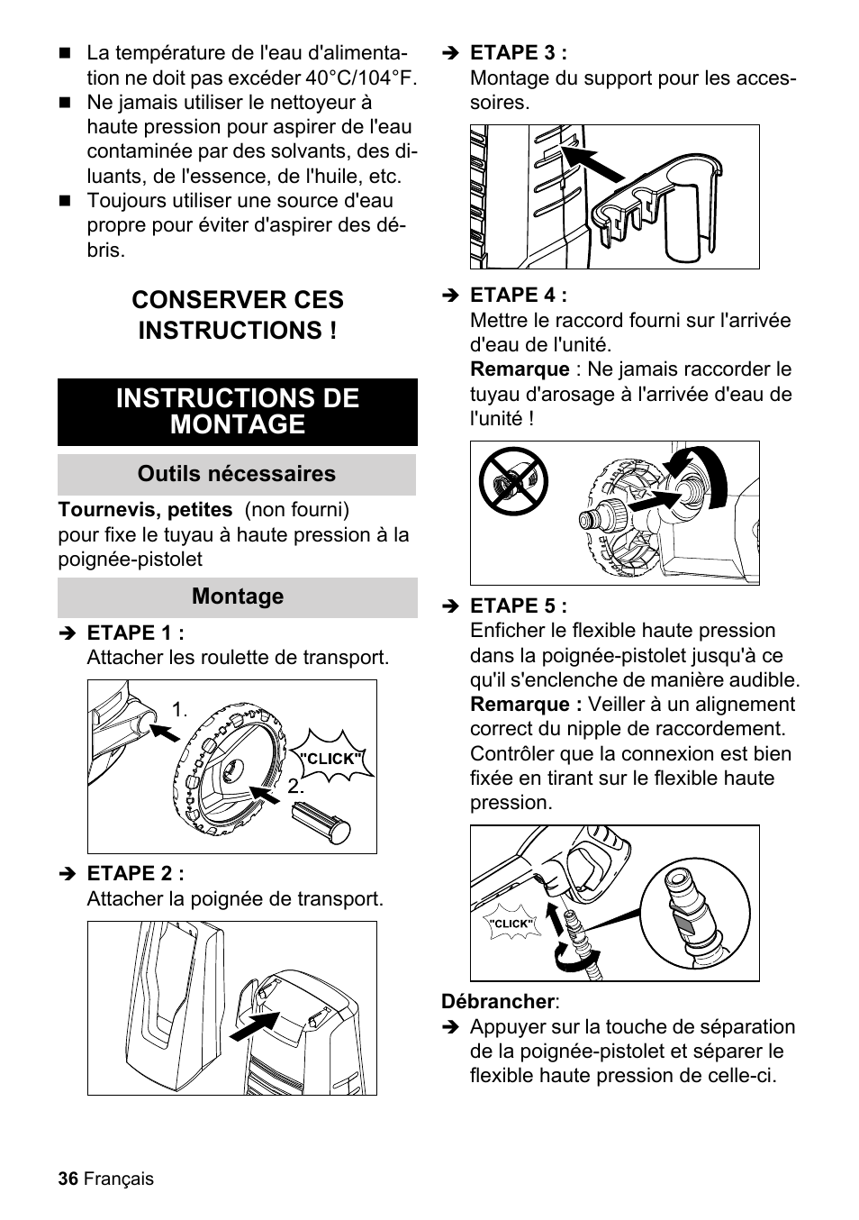 Instructions de montage, Conserver ces instructions | Karcher K 2-350 User Manual | Page 36 / 48