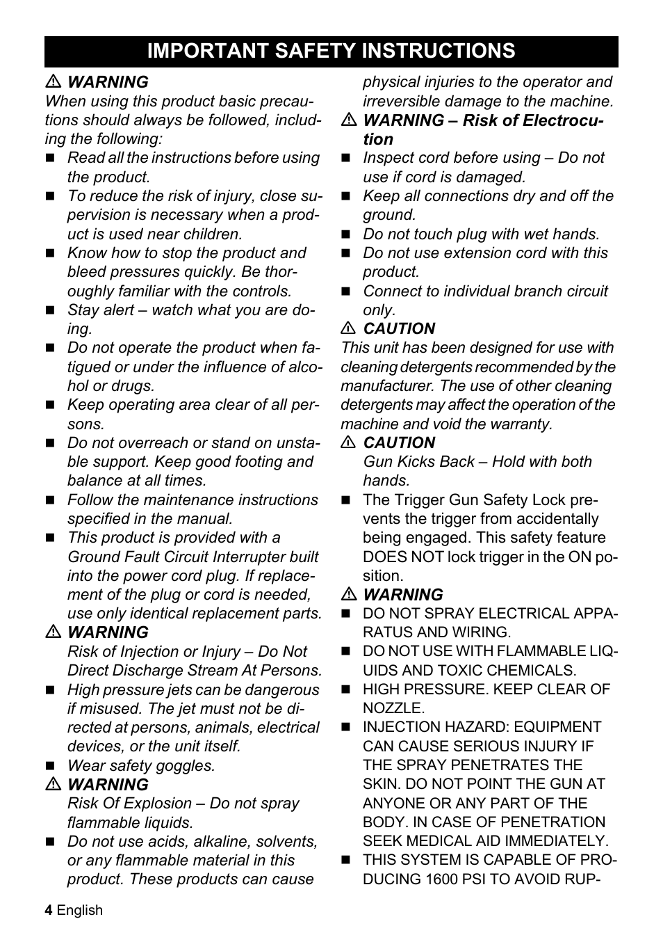 Important safety instructions | Karcher K 2-350 User Manual | Page 4 / 48