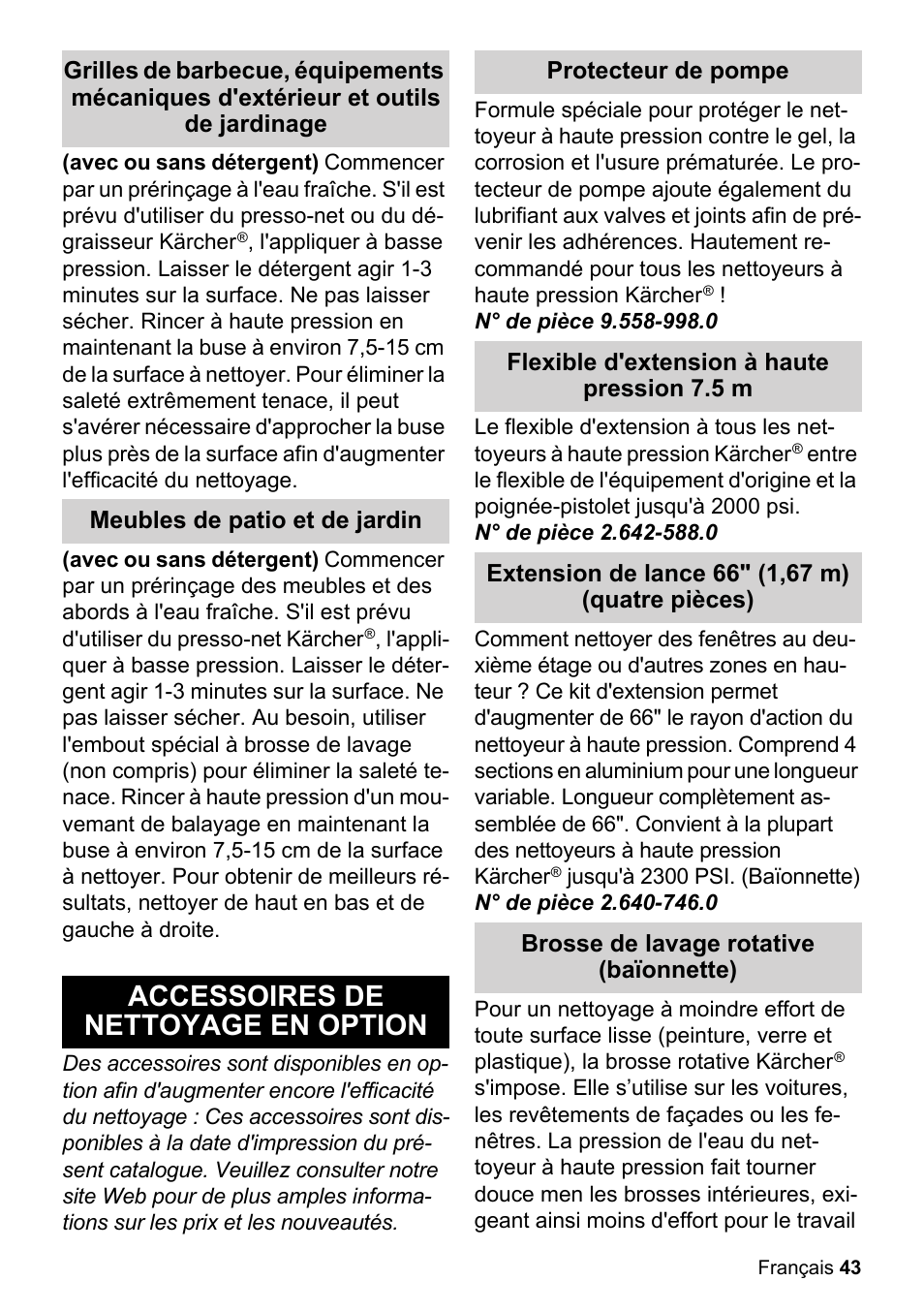 Accessoires de nettoyage en option | Karcher K 2-350 User Manual | Page 43 / 48