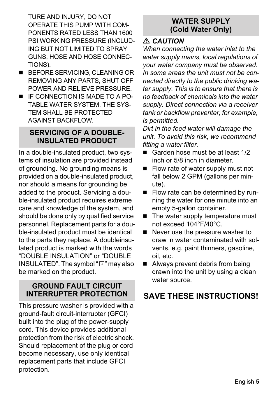 Save these instructions | Karcher K 2-350 User Manual | Page 5 / 48