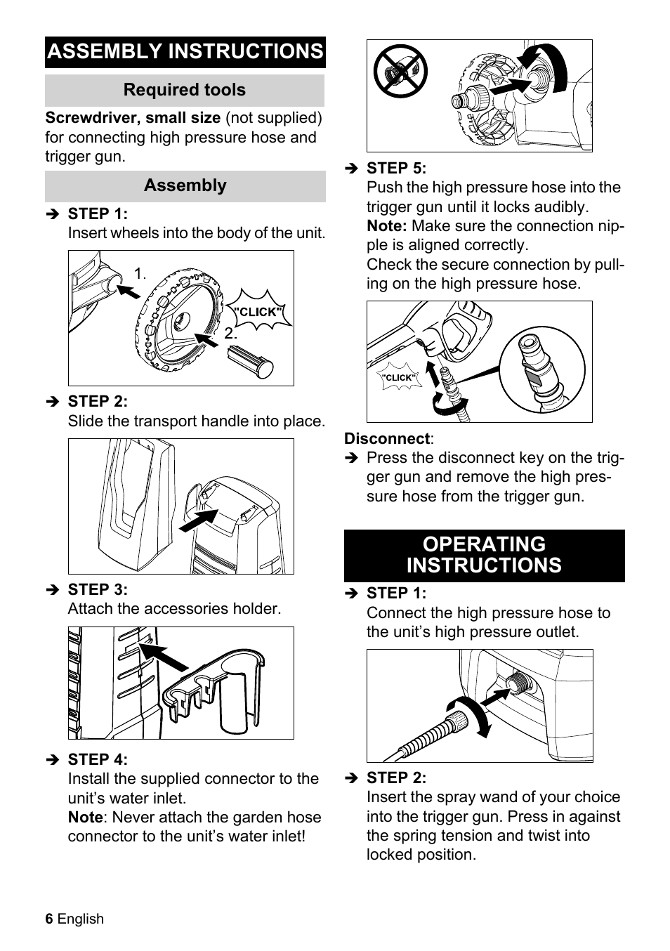 Assembly instructions, Operating instructions | Karcher K 2-350 User Manual | Page 6 / 48