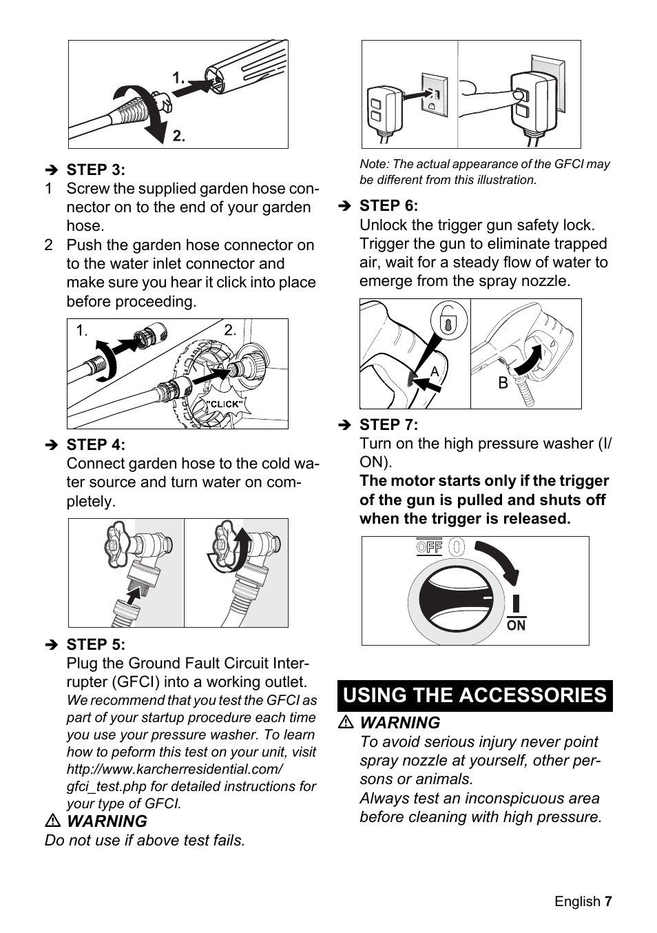 Using the accessories | Karcher K 2-350 User Manual | Page 7 / 48