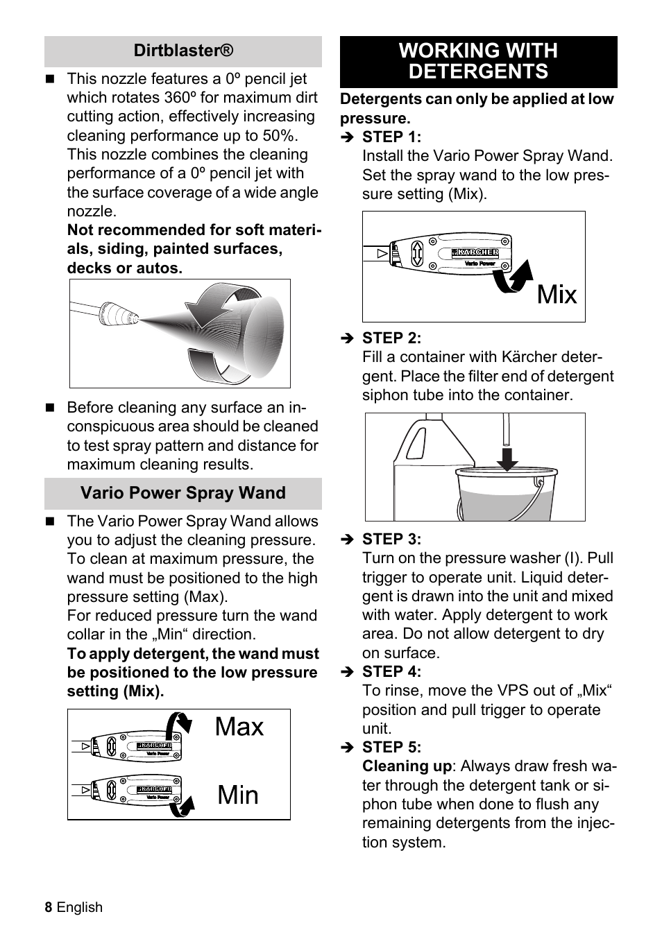 Working with detergents | Karcher K 2-350 User Manual | Page 8 / 48