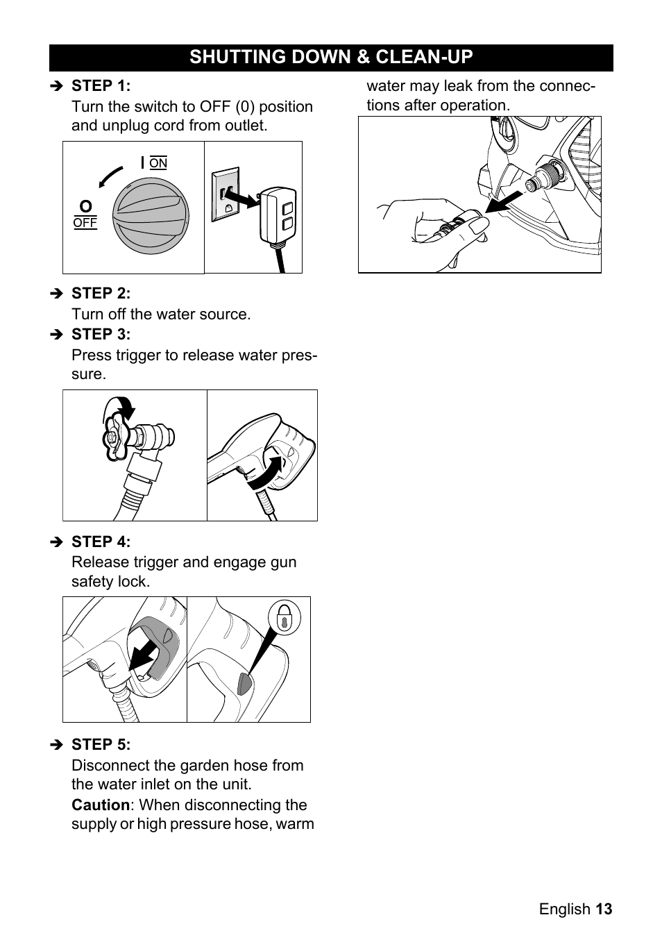 Shutting down & clean-up | Karcher K 3-540 User Manual | Page 13 / 64