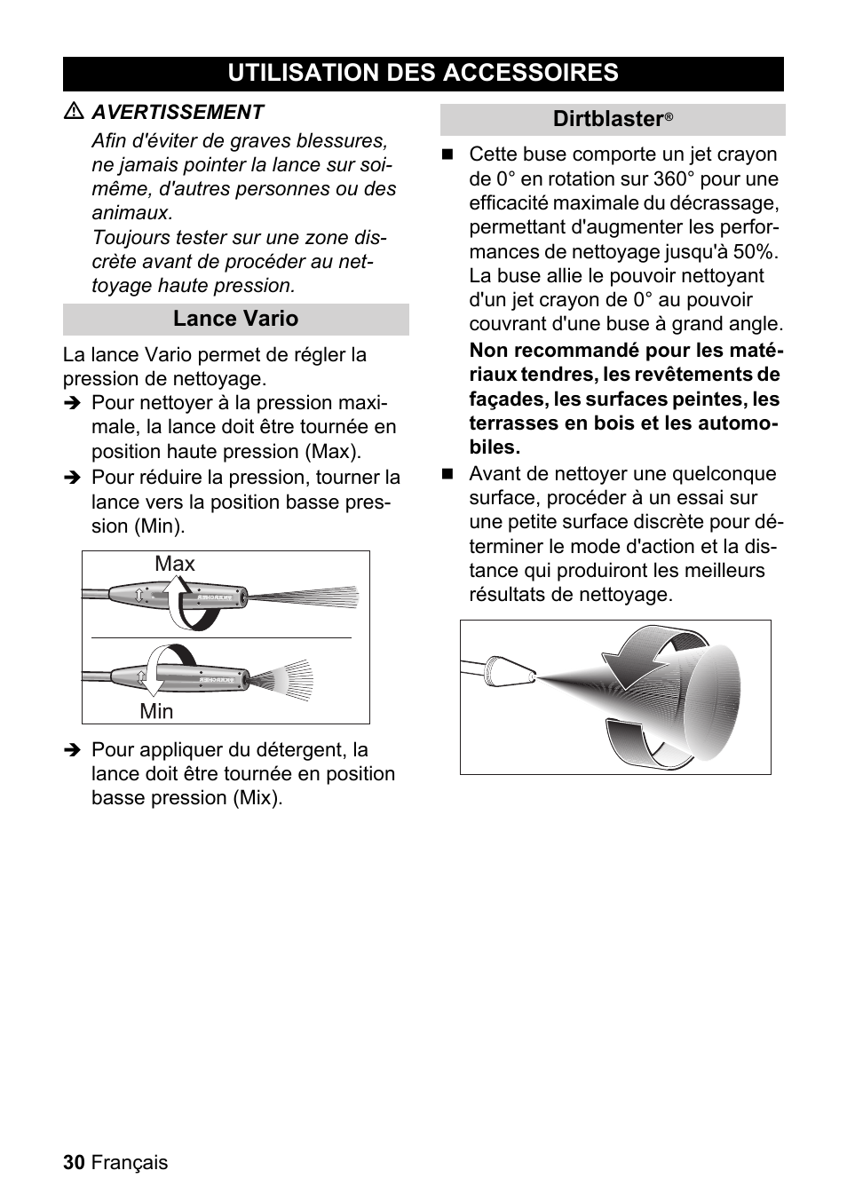 Utilisation des accessoires | Karcher K 3-540 User Manual | Page 30 / 64