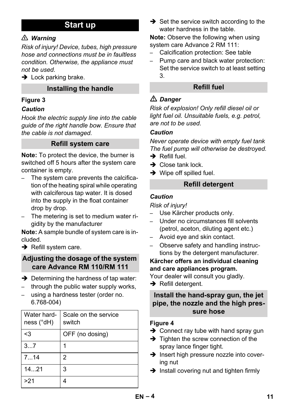 Start up | Karcher HDS 5-0-30 -4S Ec User Manual | Page 11 / 60