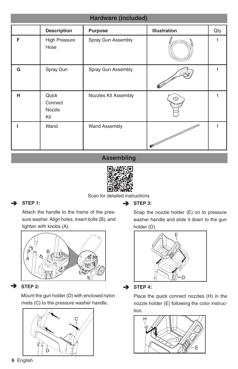 Assembling, Hardware (included) | Karcher G 2700 DC User Manual | Page 6 / 44