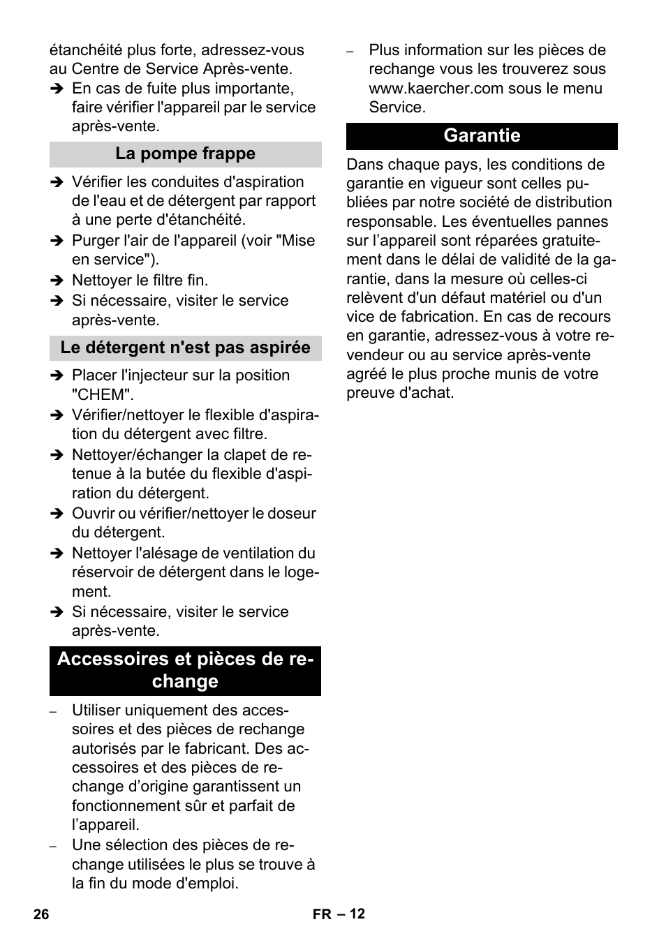 Accessoires et pièces de re- change garantie | Karcher HD 4-5-32-4 S Ec User Manual | Page 26 / 44