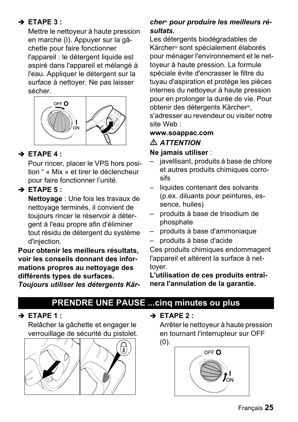 Prendre une pause ...cinq minutes ou plus | Karcher K 3-49 M Plus User Manual | Page 25 / 52
