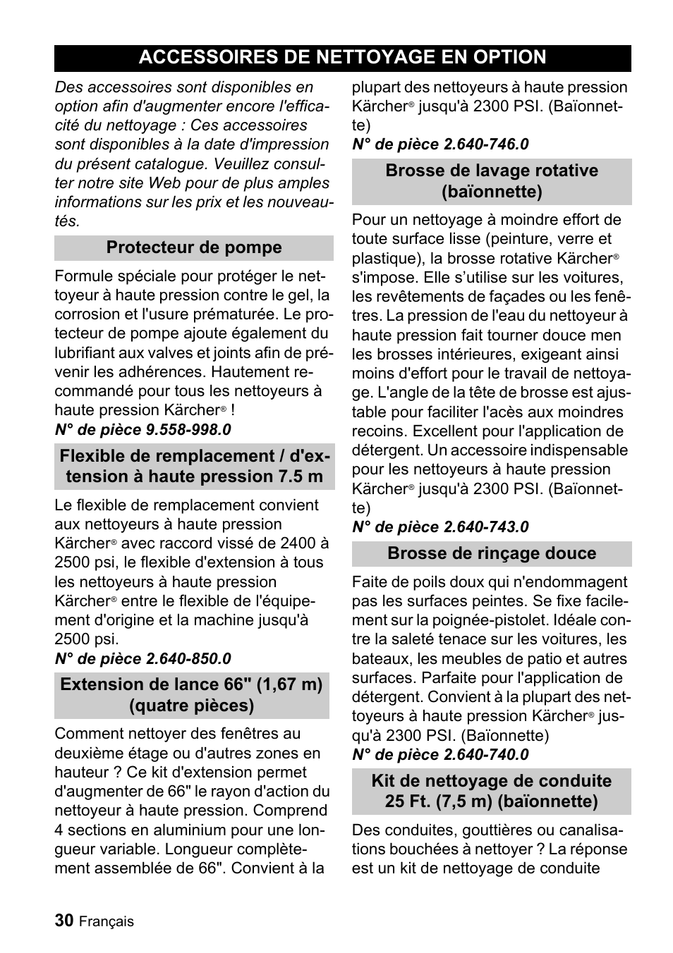 Accessoires de nettoyage en option | Karcher K 3-49 M Plus User Manual | Page 30 / 52