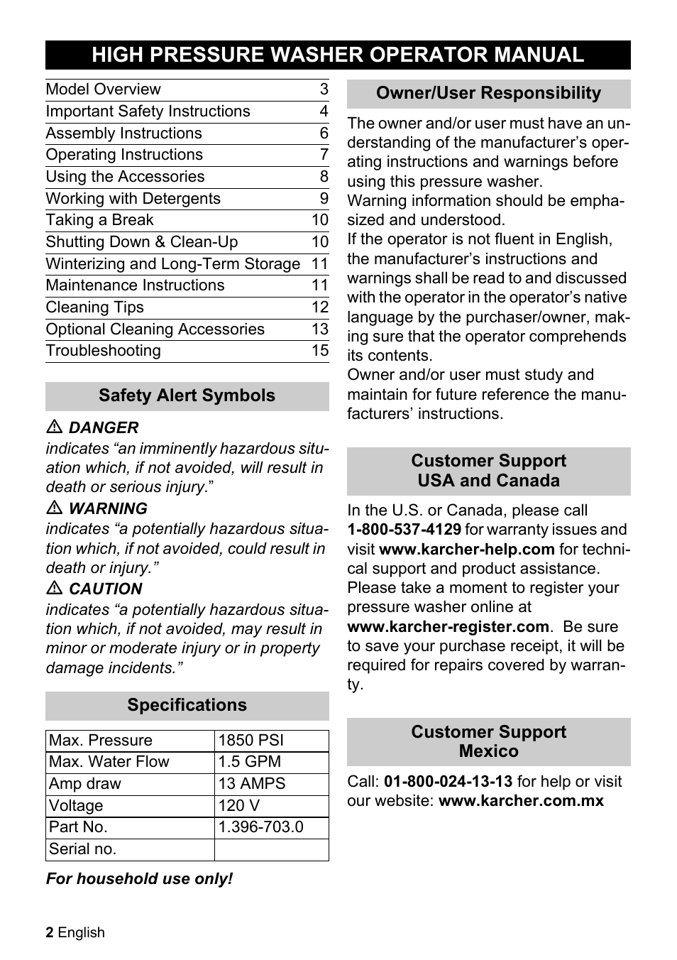 High pressure washer operator manual | Karcher K 5-85 M User Manual | Page 2 / 48