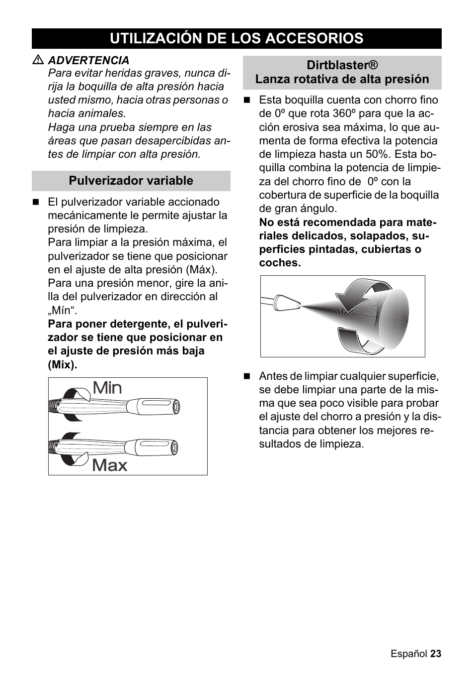Utilización de los accesorios | Karcher K 5-85 M User Manual | Page 23 / 48