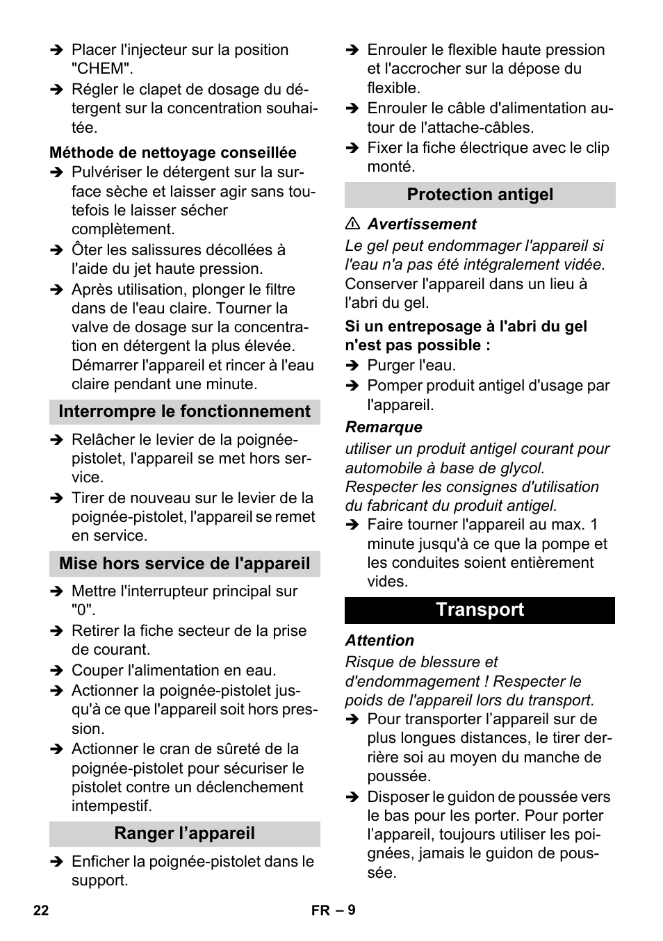 Transport | Karcher HD 1-8-13 C Ed User Manual | Page 22 / 40