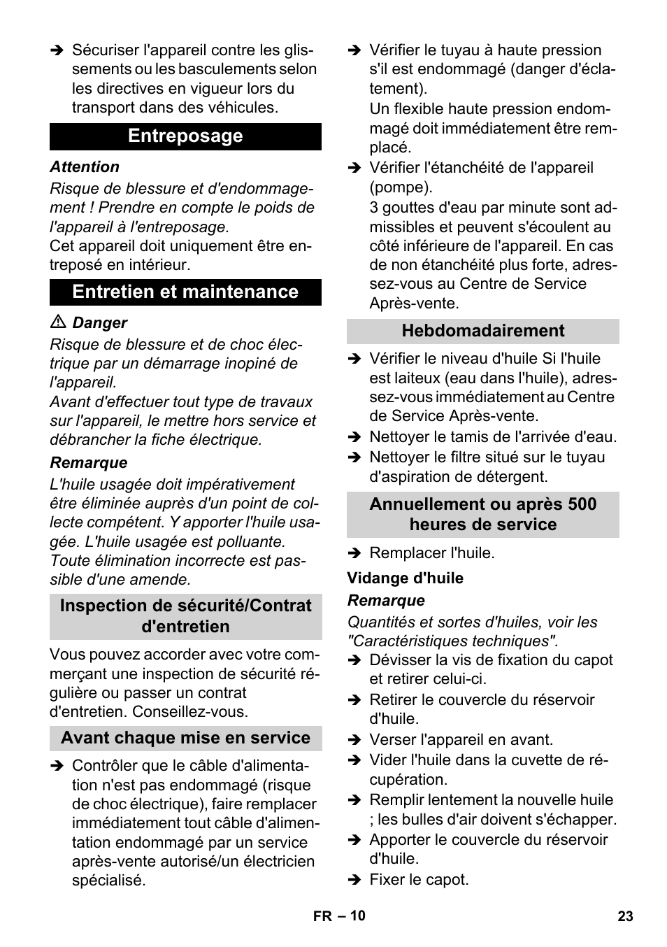 Entreposage entretien et maintenance | Karcher HD 1-8-13 C Ed User Manual | Page 23 / 40