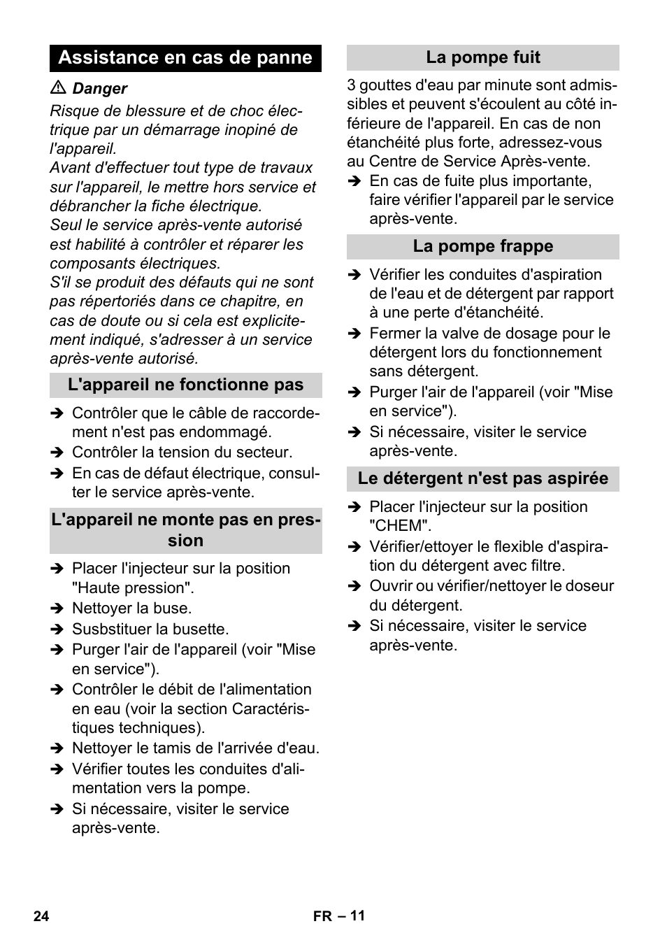 Assistance en cas de panne | Karcher HD 1-8-13 C Ed User Manual | Page 24 / 40