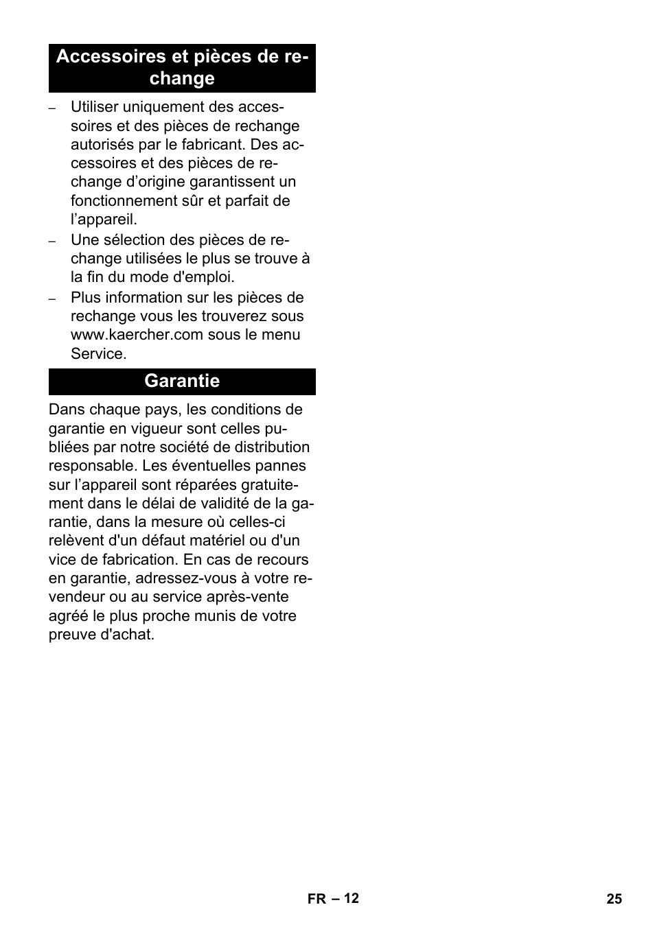 Accessoires et pièces de re- change garantie | Karcher HD 1-8-13 C Ed User Manual | Page 25 / 40