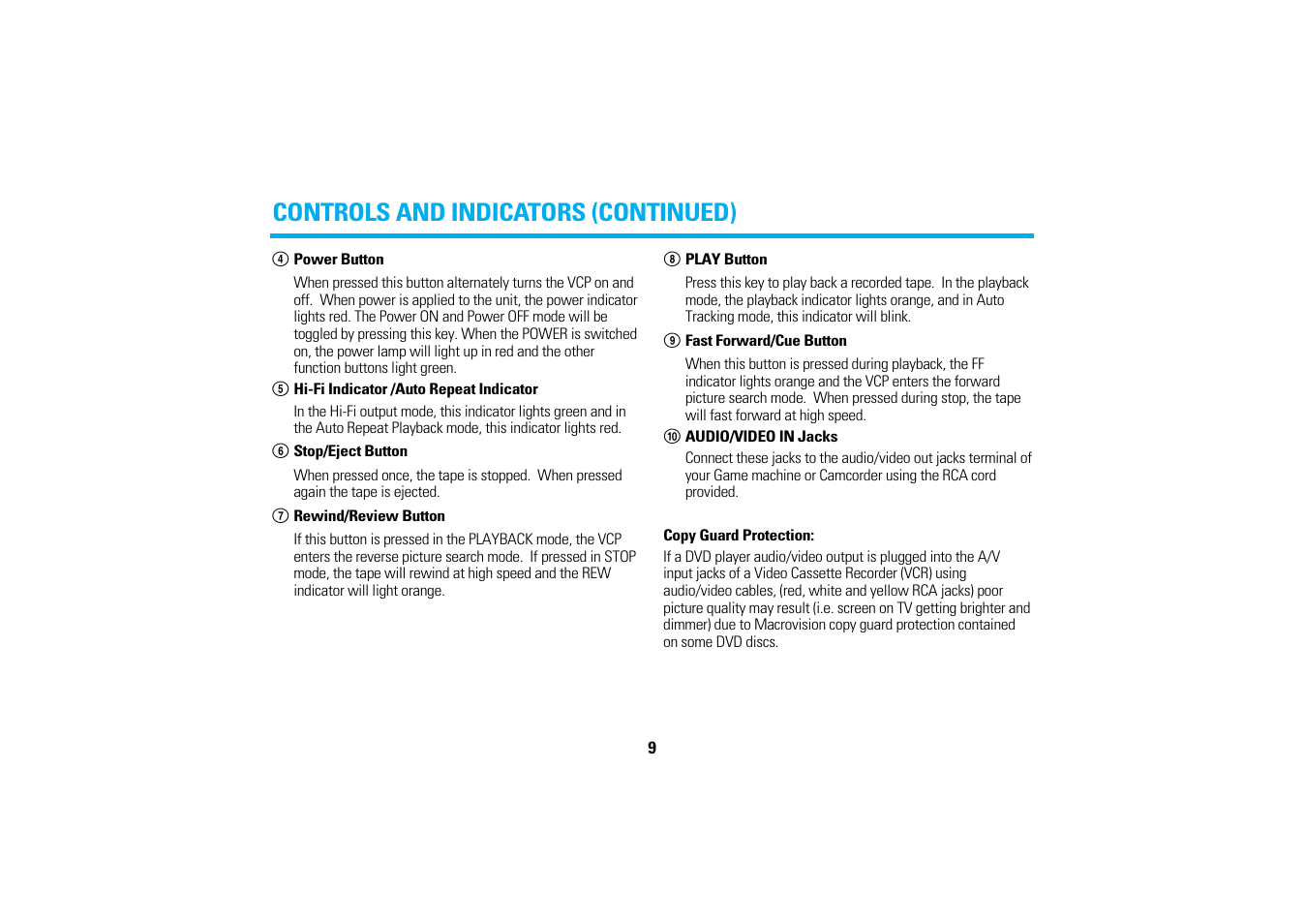 Controls and indicators (continued) | Audiovox AVP7280 User Manual | Page 12 / 30