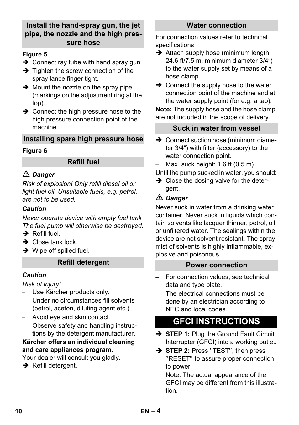 Gfci instructions | Karcher HDS 2-3-12 C Ed User Manual | Page 10 / 48
