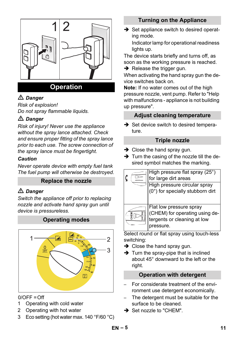 Operation | Karcher HDS 2-3-12 C Ed User Manual | Page 11 / 48