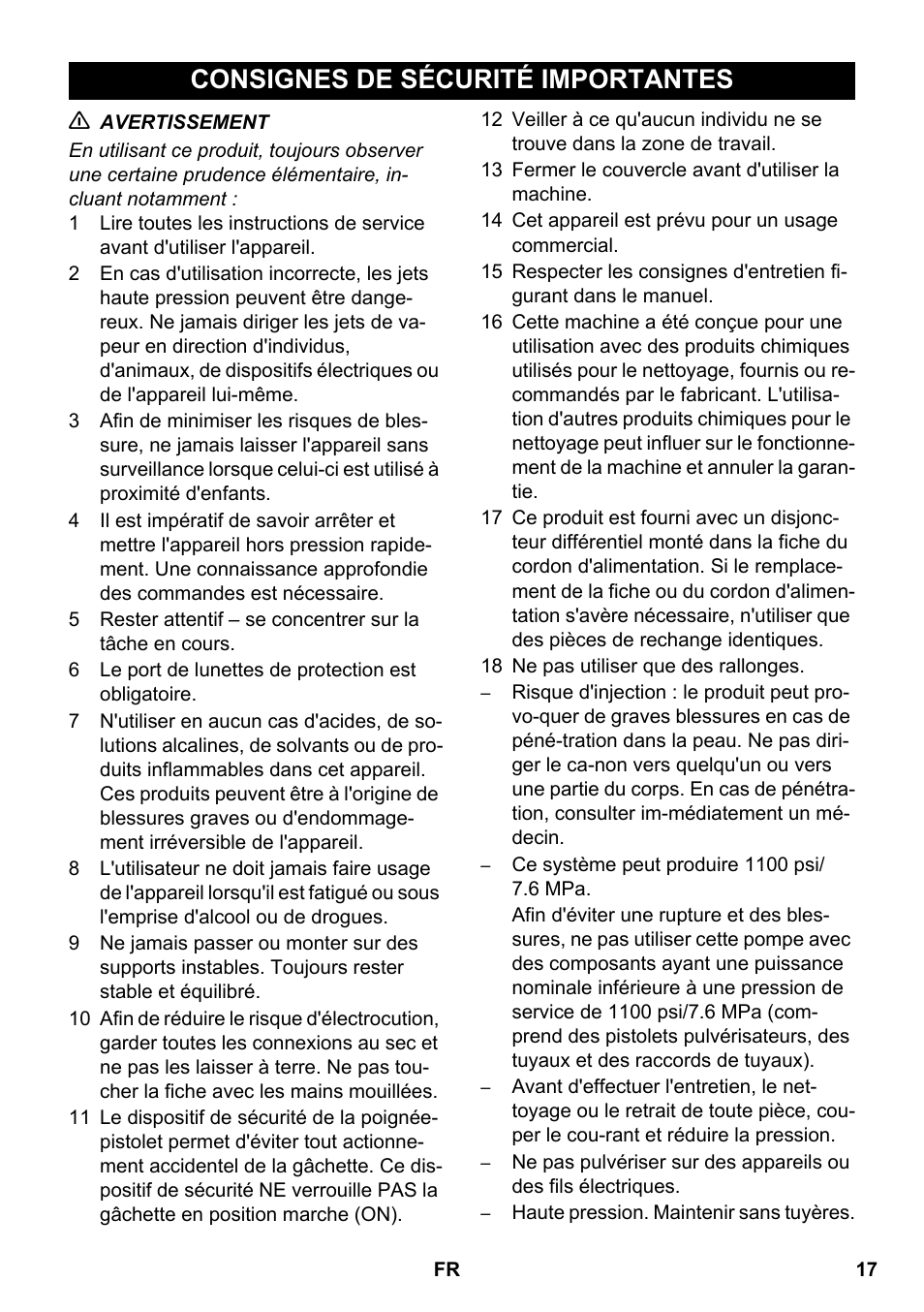 Français, Consignes de sécurité importantes | Karcher HDS 2-3-12 C Ed User Manual | Page 17 / 48