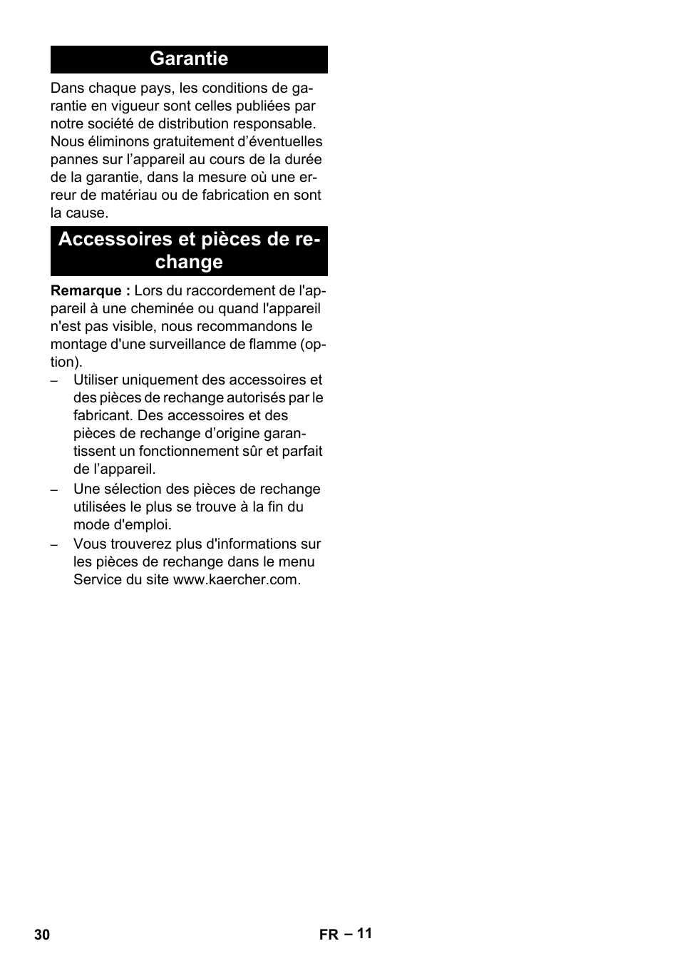 Garantie accessoires et pièces de re- change | Karcher HDS 2-3-12 C Ed User Manual | Page 30 / 48