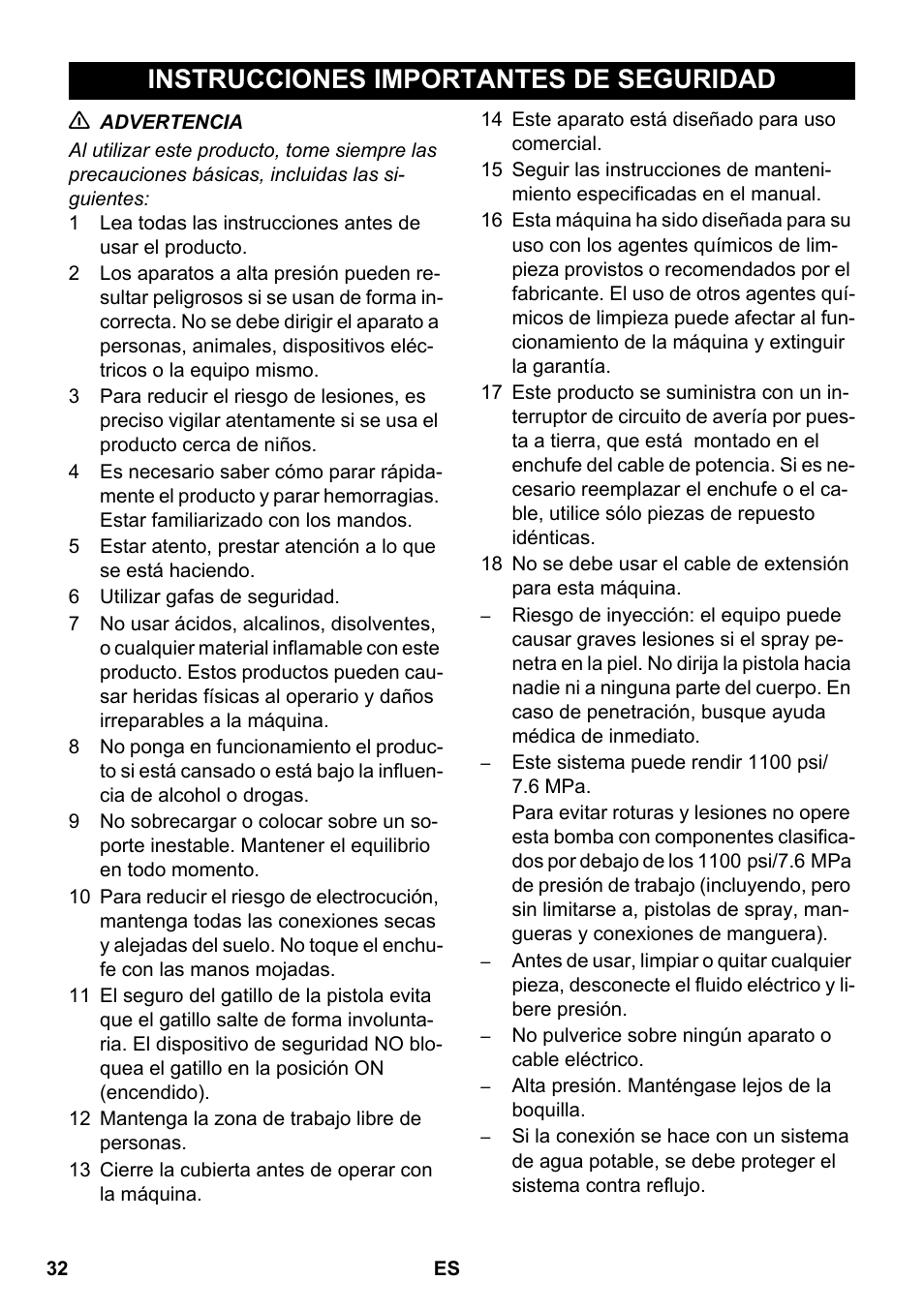 Español, Instrucciones importantes de seguridad | Karcher HDS 2-3-12 C Ed User Manual | Page 32 / 48