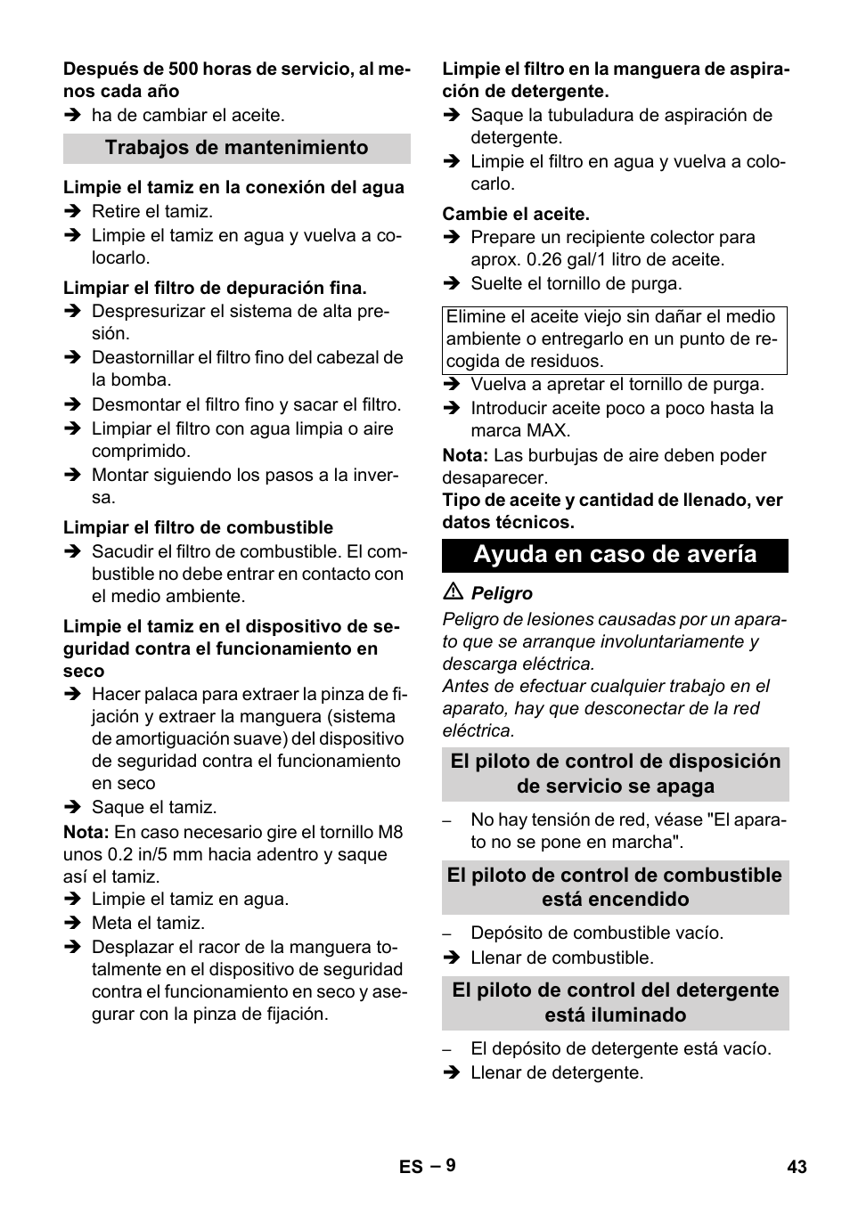 Ayuda en caso de avería | Karcher HDS 2-3-12 C Ed User Manual | Page 43 / 48